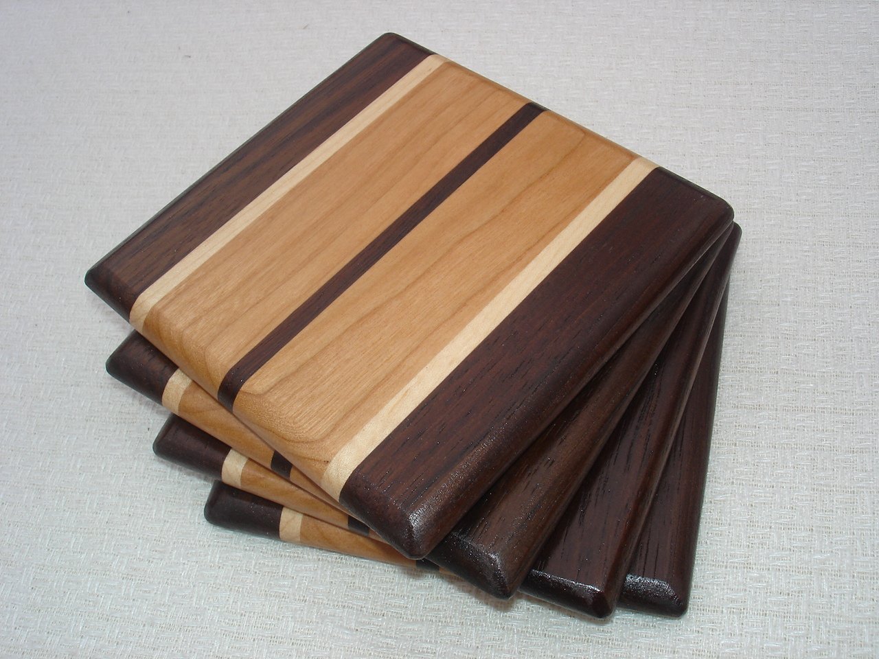 Handmade Wood Coasters Set - Natural Walnut, Maple & Cherry Wood Drink Coasters for Coffee Table, Bar, Home & Office Decor