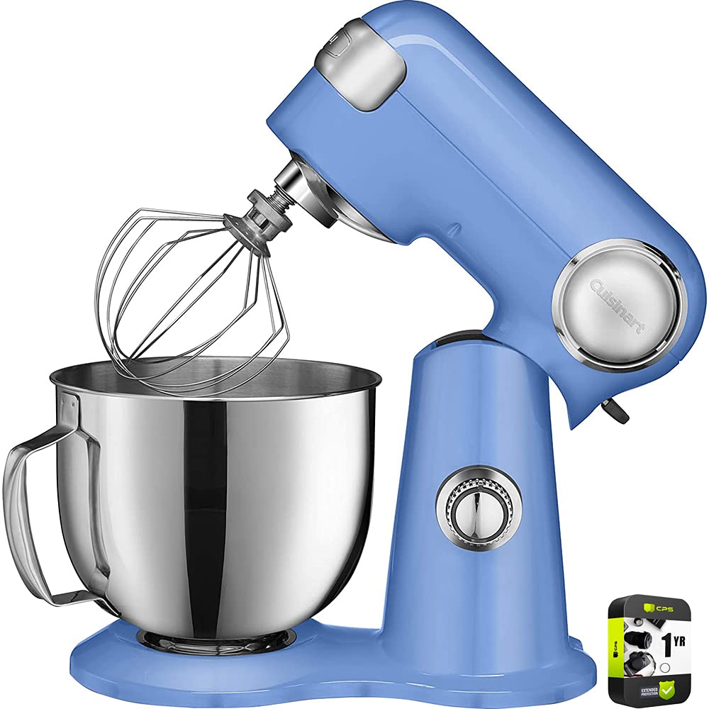 Cuisinart SM-50BL 5.5-Quart Stand Mixer - Powerful 500W Electric Kitchen Mixer with Dough Hook, Whisk & Flat Beater - Blue (Includes 1 Year CPS Protection Plan) - Perfect for Baking Bread, Cookies, Cakes & More