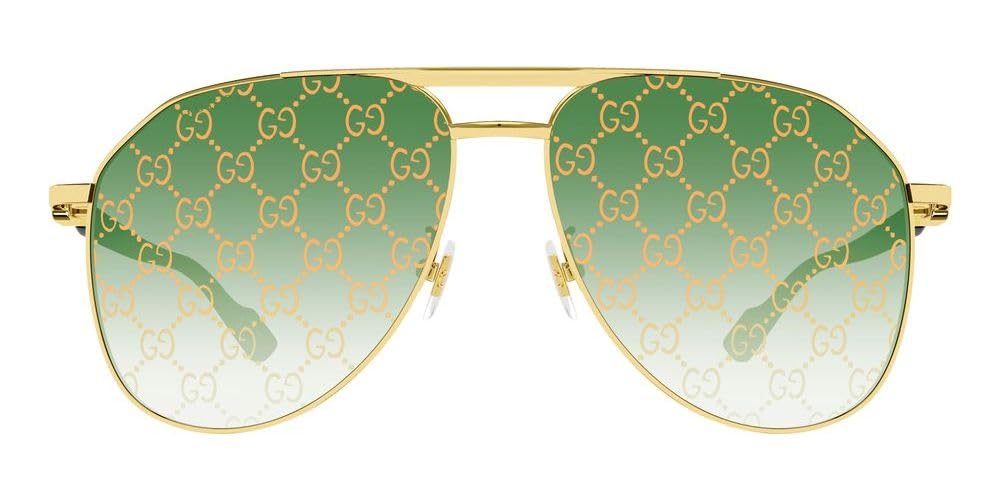 Gucci GG1220S 004 Gold/Green Aviator Sunglasses for Men – Stylish Luxury Pilot Shades for Driving, Travel & Outdoor Adventures