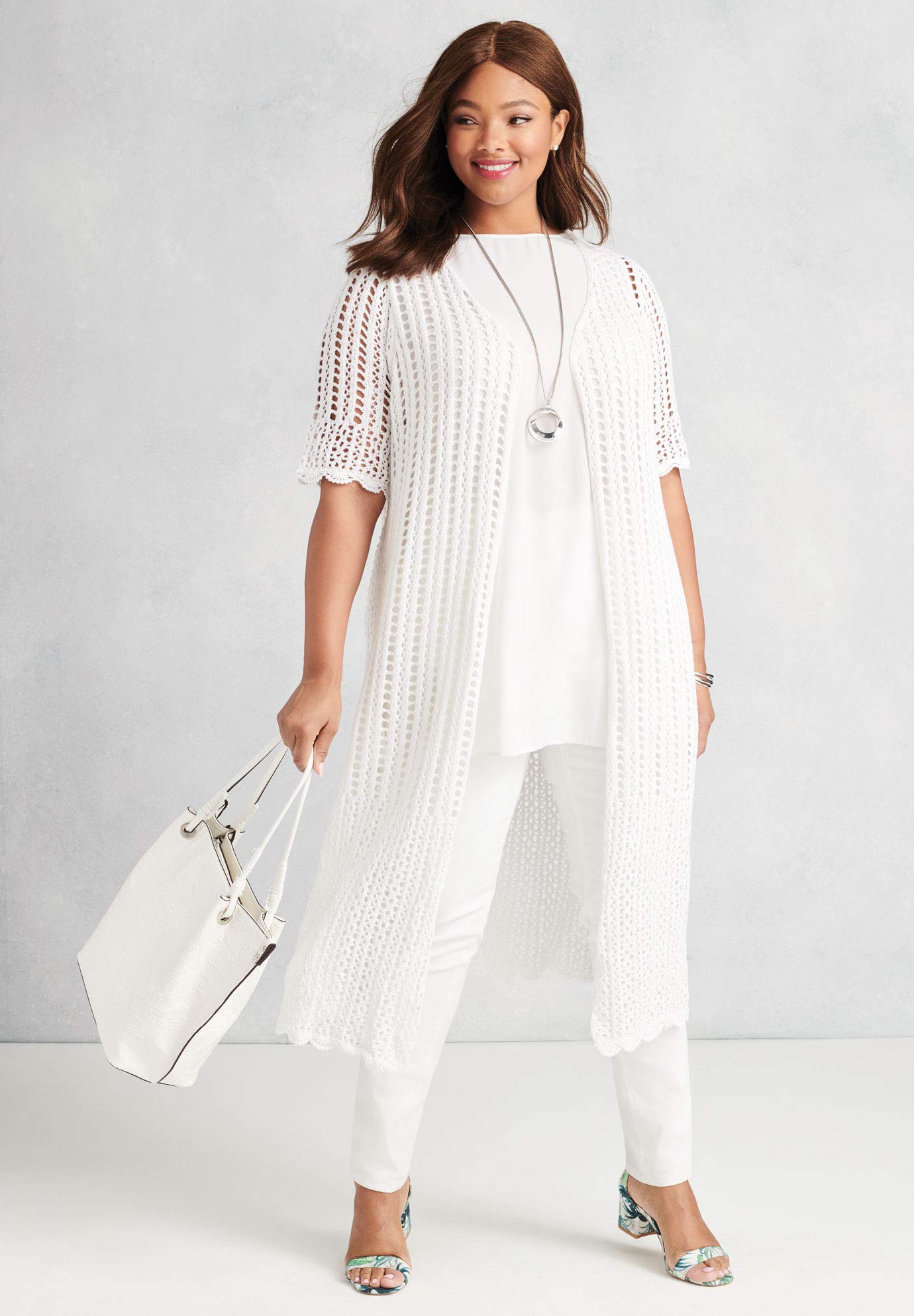 Jessica London Plus Size Crochet Sweater Duster for Women - Elegant Layering Piece