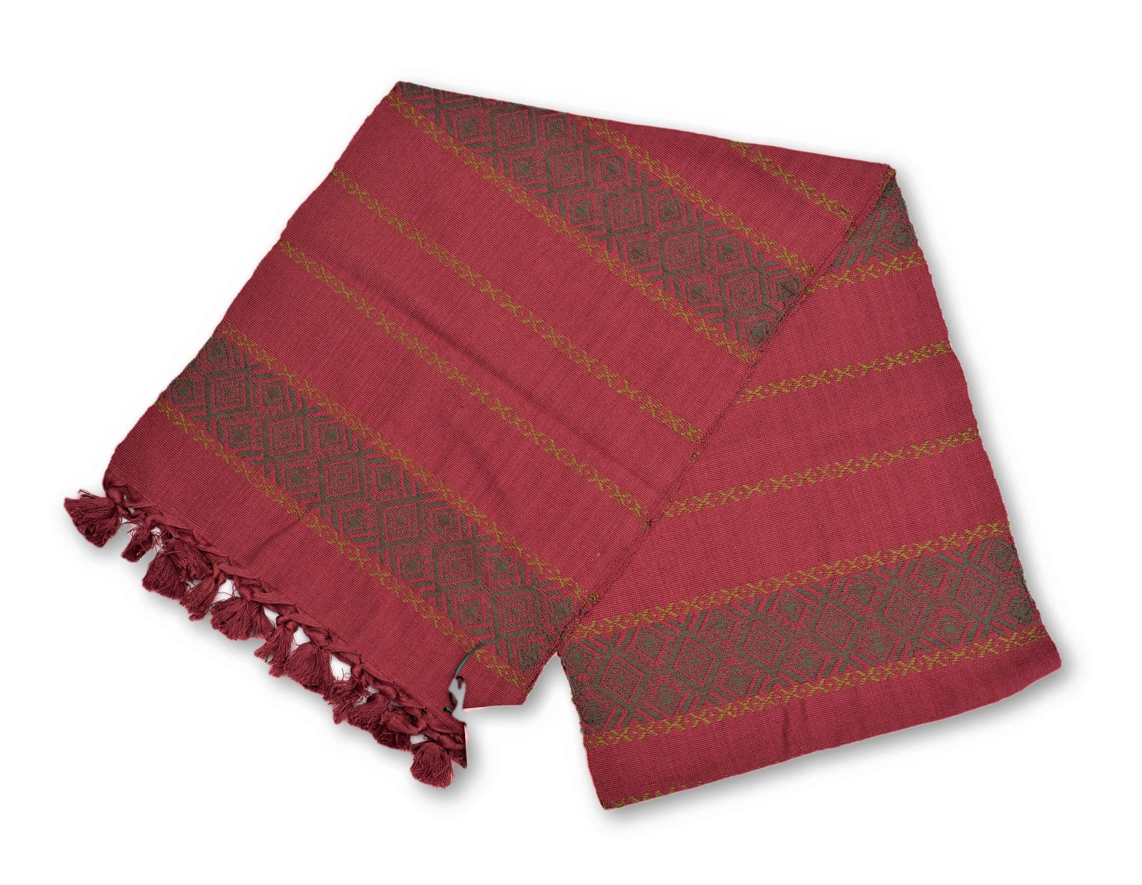 Handwoven Mayan Arts Table Runner - Red Tones Cotton Tablecloth for Thanksgiving & Family Dinners | Festive Holiday Decor | Guatemalan Handmade Shawl for Special Occasions