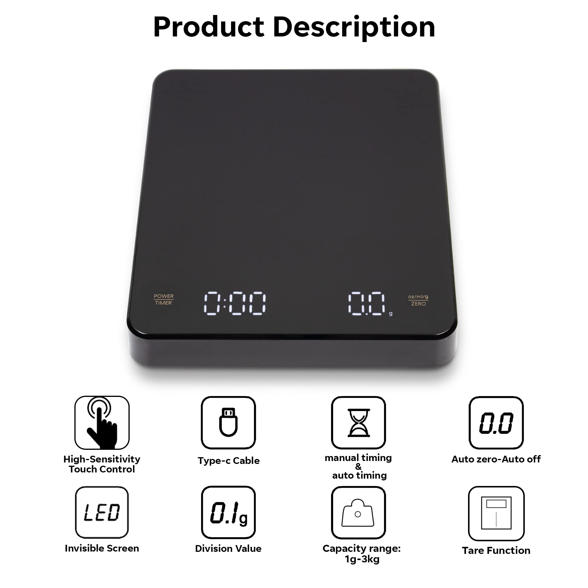 Premium Digital Coffee Scale with Built-in Timer & Auto-Start Function - Perfect for Pour Over, Espresso, and Home Barista Brewing