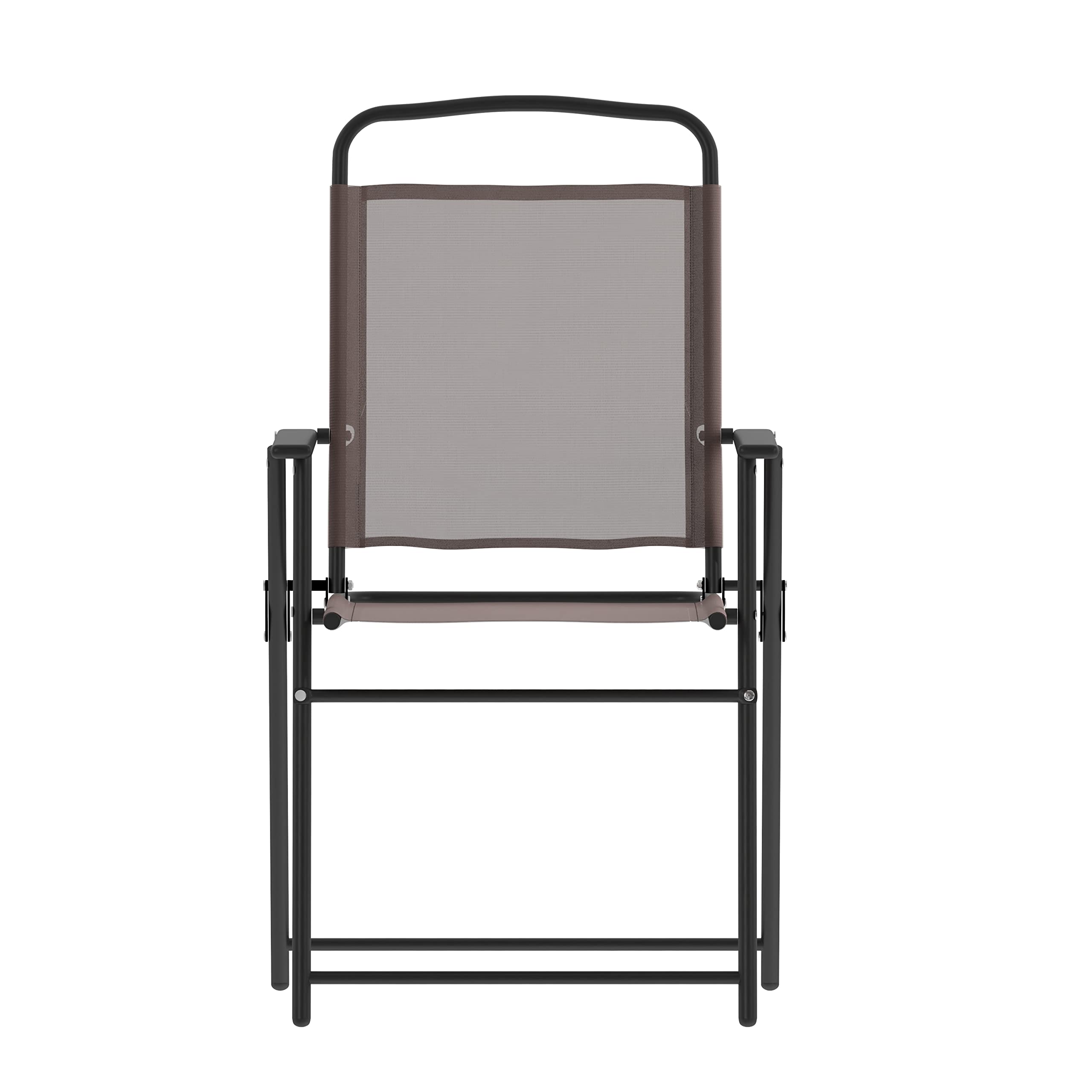 Flash Furniture Mystic Folding Patio Sling Chairs - Set of 2 Brown Textilene Outdoor Lawn Chairs with Armrests | Perfect for Backyard, Poolside & Garden Relaxation