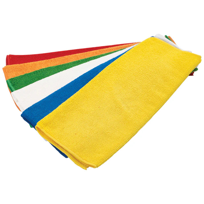 Winco Premium Microfiber Towels 16x16 Inches - Ultra Absorbent, Quick Drying, Multipurpose Cleaning Cloths (6-Pack, Assorted Colors) - Perfect for Cars, Kitchen, Bathroom & Glass Surfaces