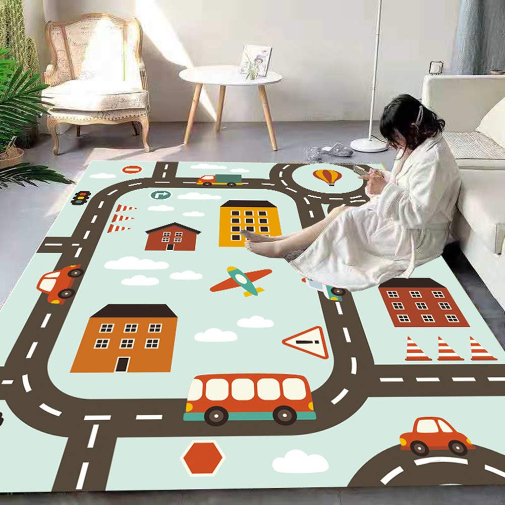 Large Coral Velvet Baby Play Mat - 80x160cm Nursery Rug with Road Traffic Design for Toddlers & Newborns | Non-Slip Crawling Mat for Bedroom, Playroom & Daycare Floor Activities
