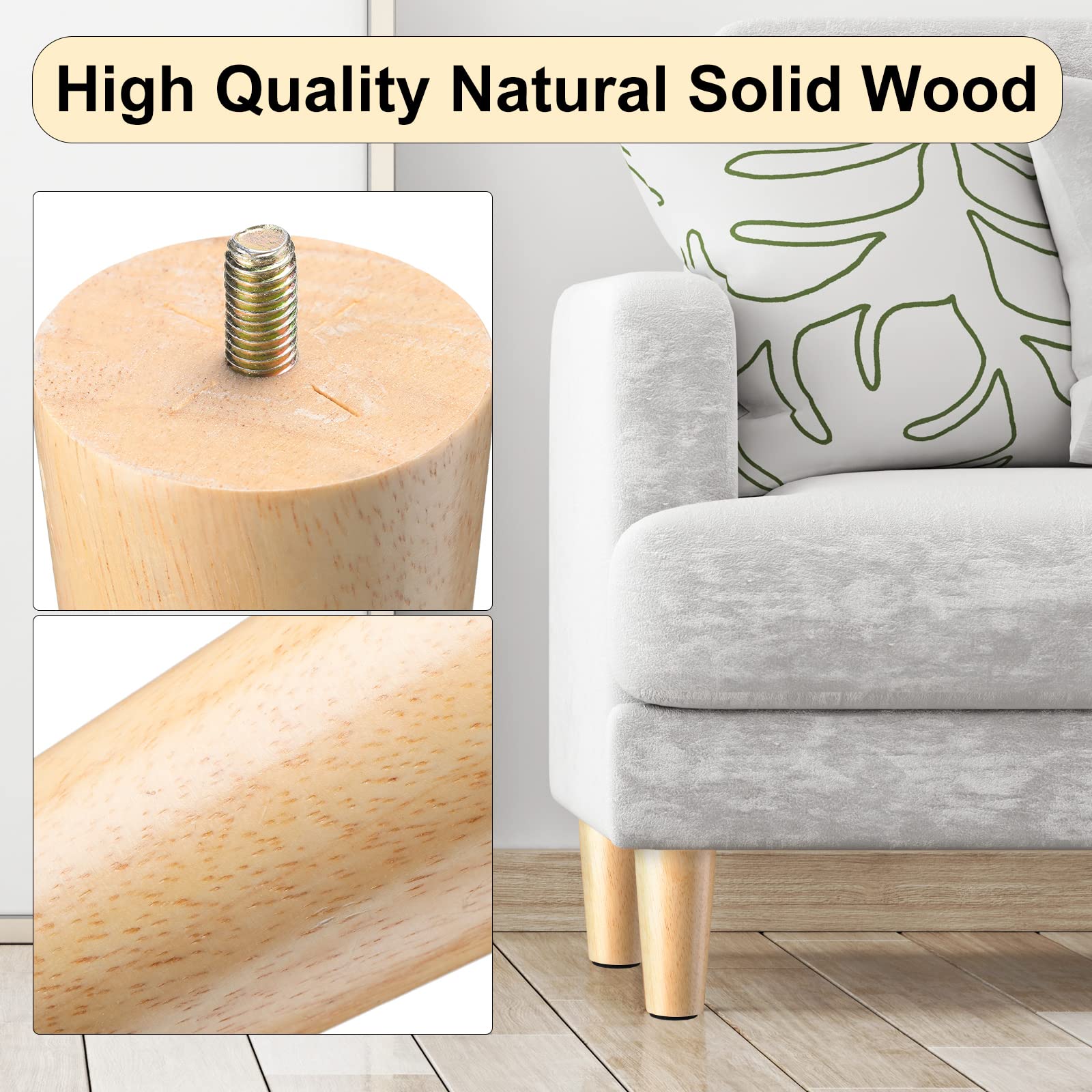 Maitys 4 Inch Round Solid Wood Furniture Legs - 16 Pcs Wooden Replacement Feet for Chairs, Dressers, Sofas, Couches, Tables & Cabinets - DIY Home Improvement Projects (Perfect for Living Room, Bedroom & Office Furniture Upgrades)