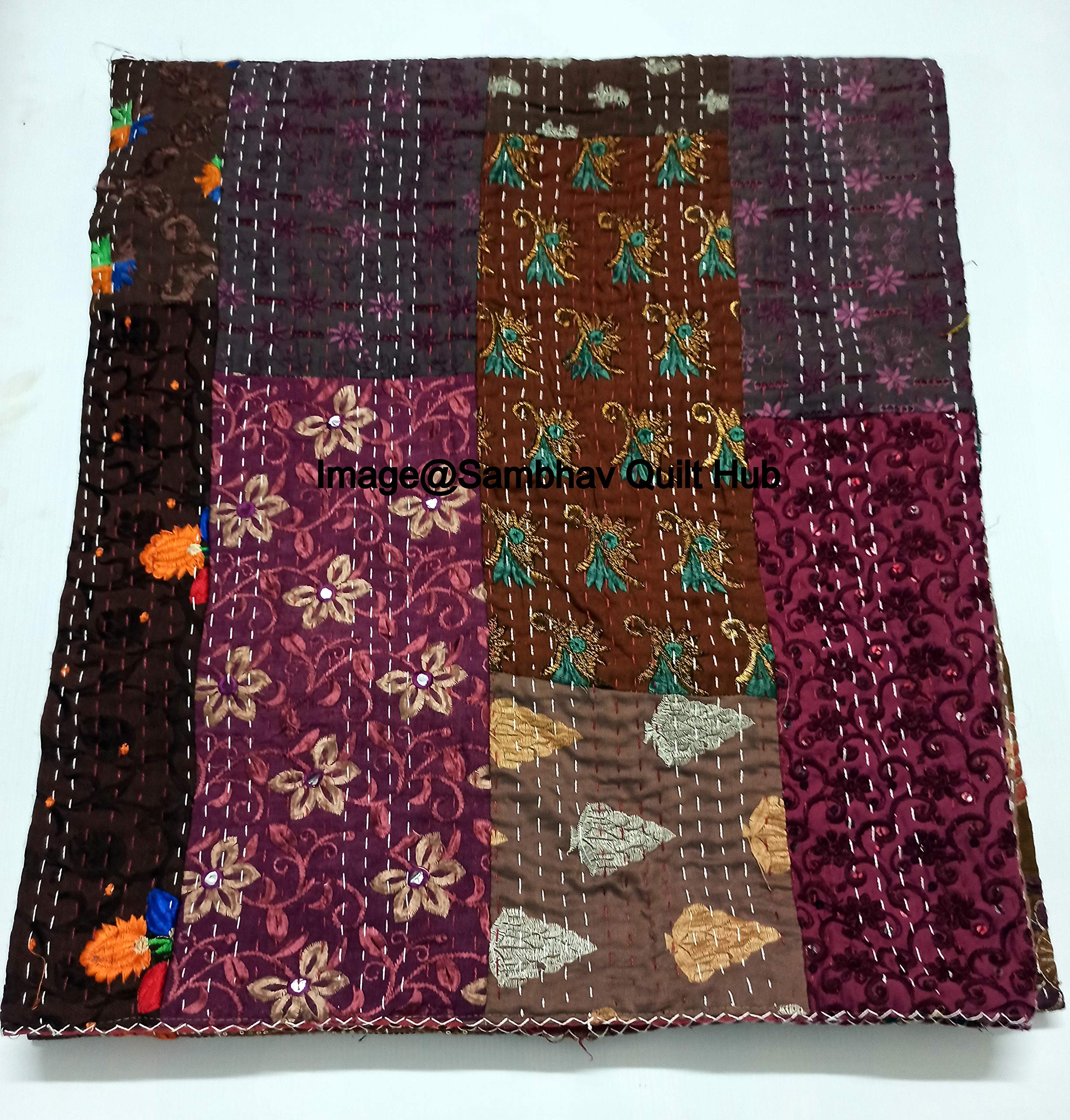 Vintage Indian Patchwork Kantha Quilt - Queen/King Size Handmade Embroidery Bedspread with 2 Pillow Covers | Boho Home Decor, Bedroom Throw Blanket, Wedding Gift