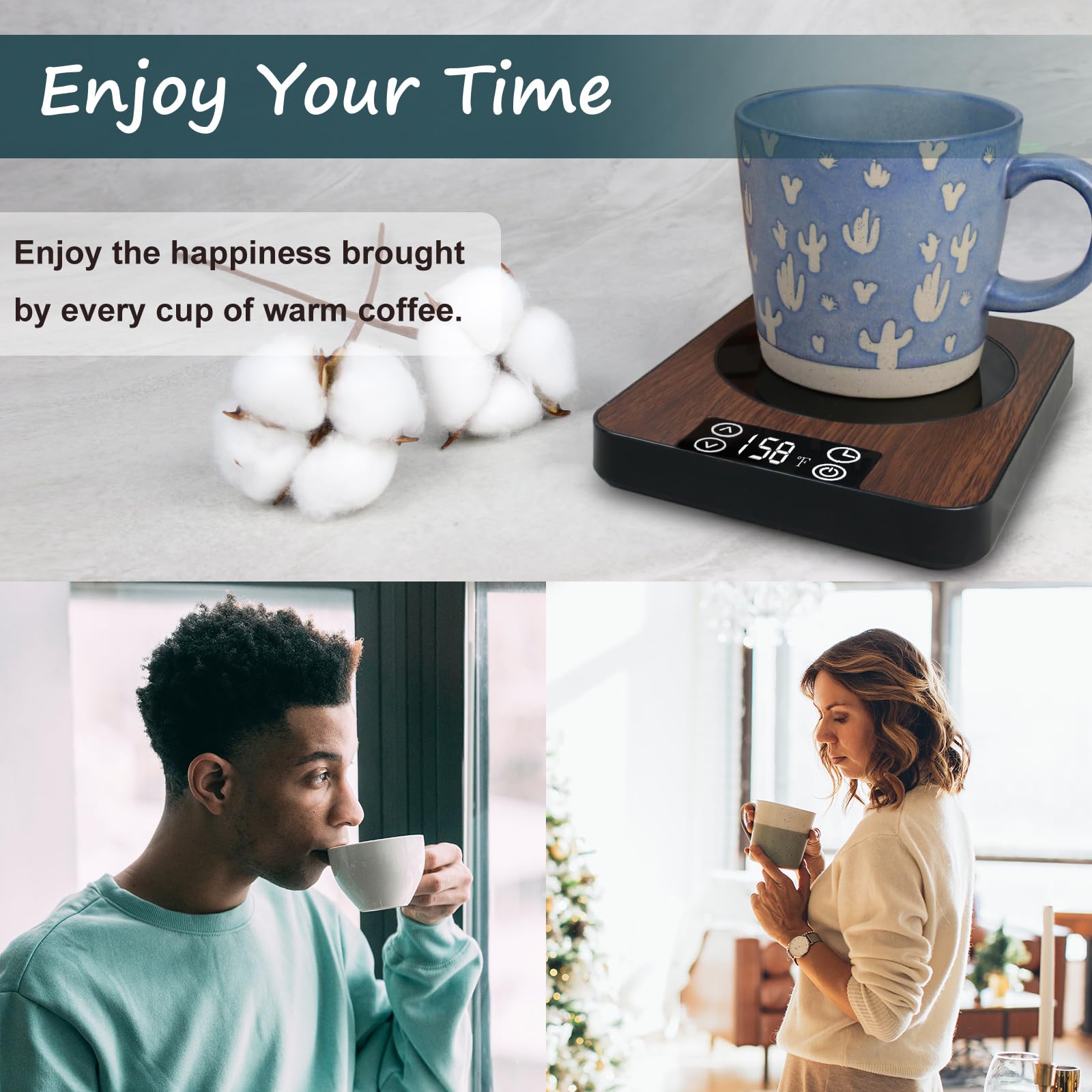 Smart Electric Coffee Mug Warmer with Timer & Auto Shut Off - Wax Candle Warmer Plate for Desk - Perfect for Office, Home & Gifts (Black)