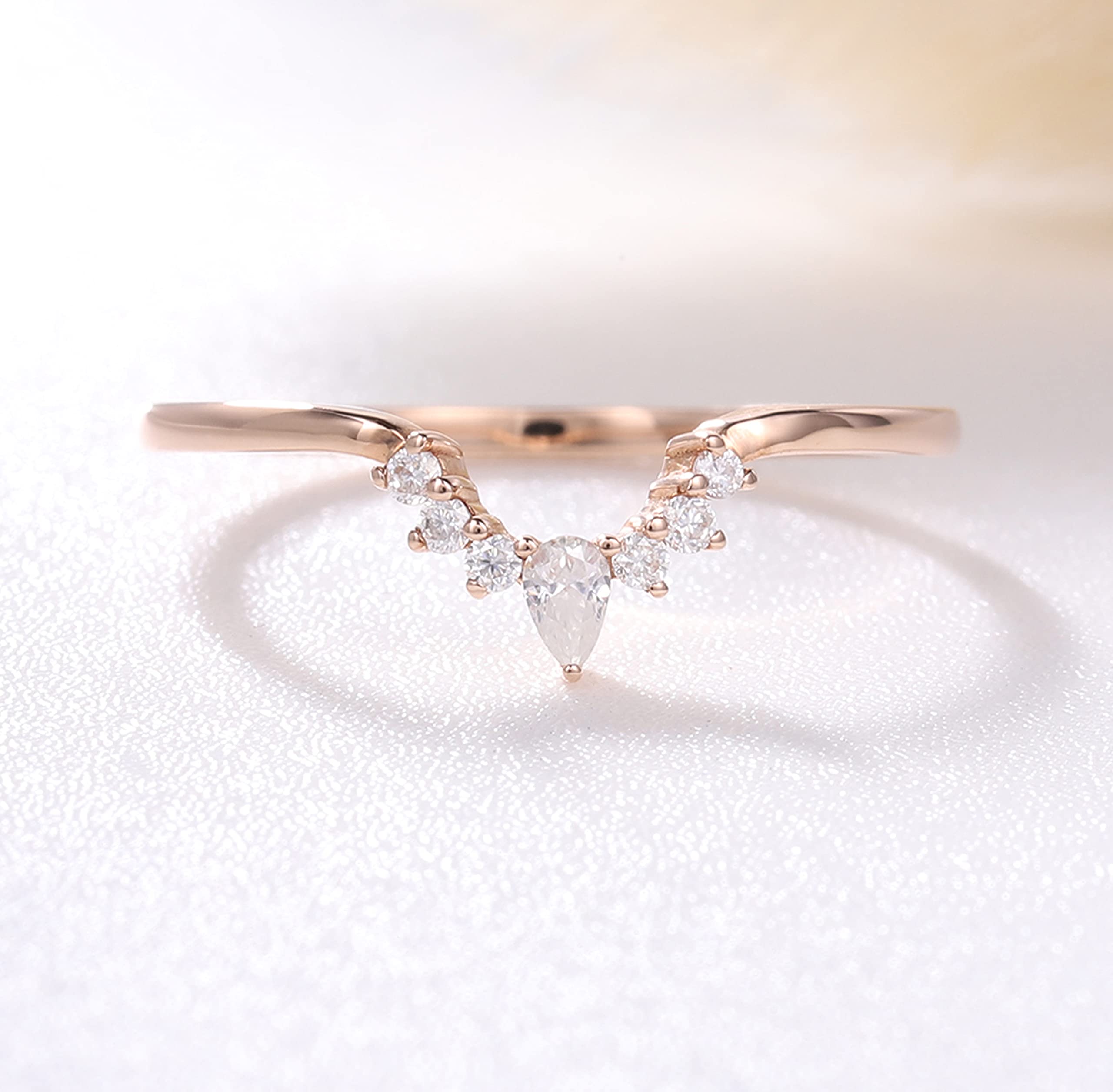 14K Gold Marquise Moissanite Curved Wedding Band for Women - Stackable Contour Ring Set for Bridal, Anniversary & Everyday Elegance