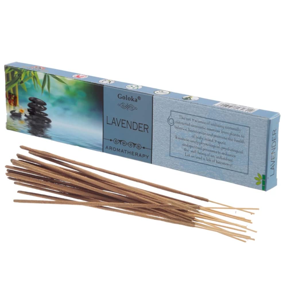 Goloka Aroma Lavender Incense Sticks - 15g (15 Sticks/Pack, 12 Packs/Box) - Premium Relaxation & Meditation Aromatherapy for Home, Yoga & Spa