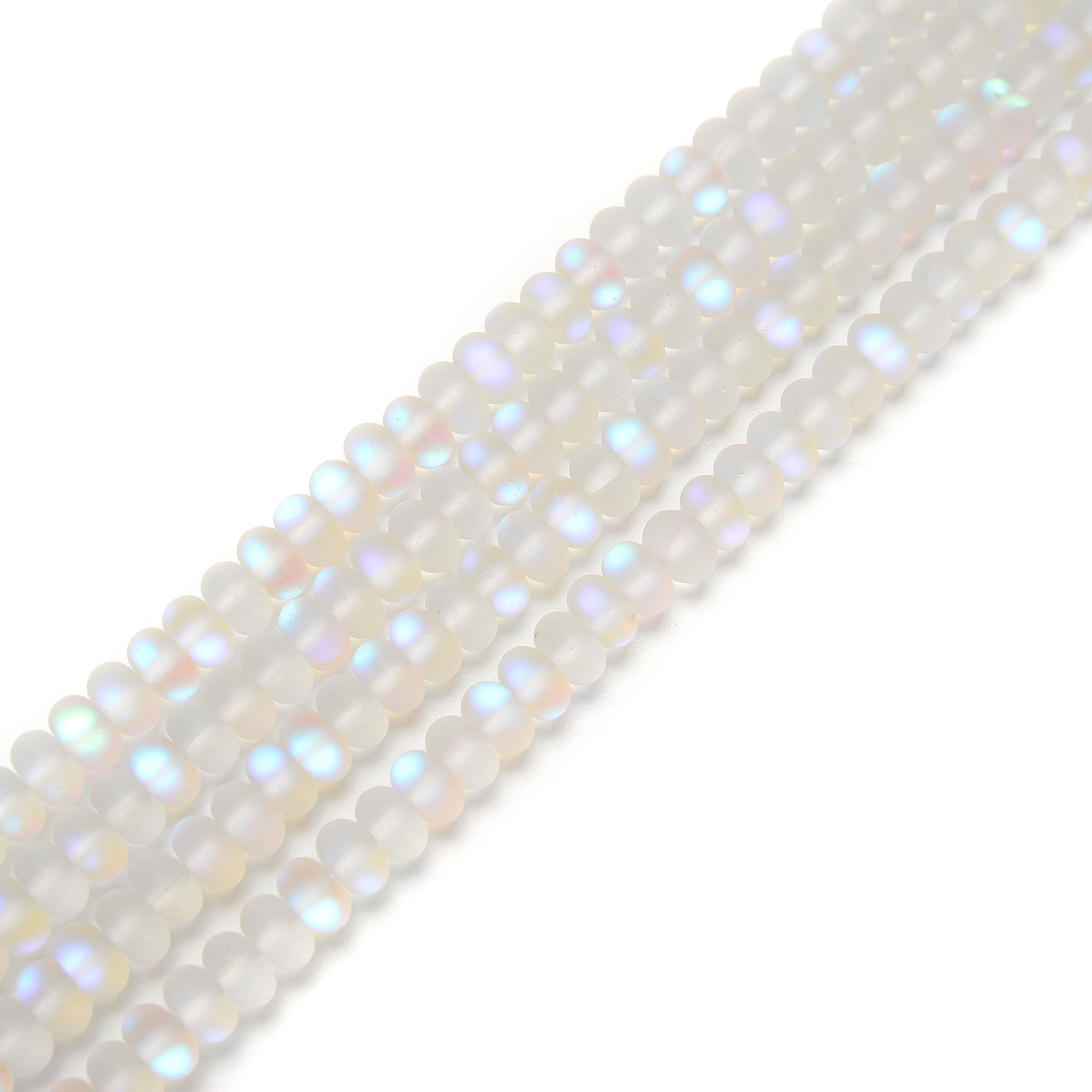 4x6mm & 5x8mm Clear Mystic Mermaid Glass Matte Rondelle Beads - 15.5 Inch Strand for Jewelry Making, DIY Crafts, and Bracelet Designs - Perfect for Boho, Wedding, and Party Accessories
