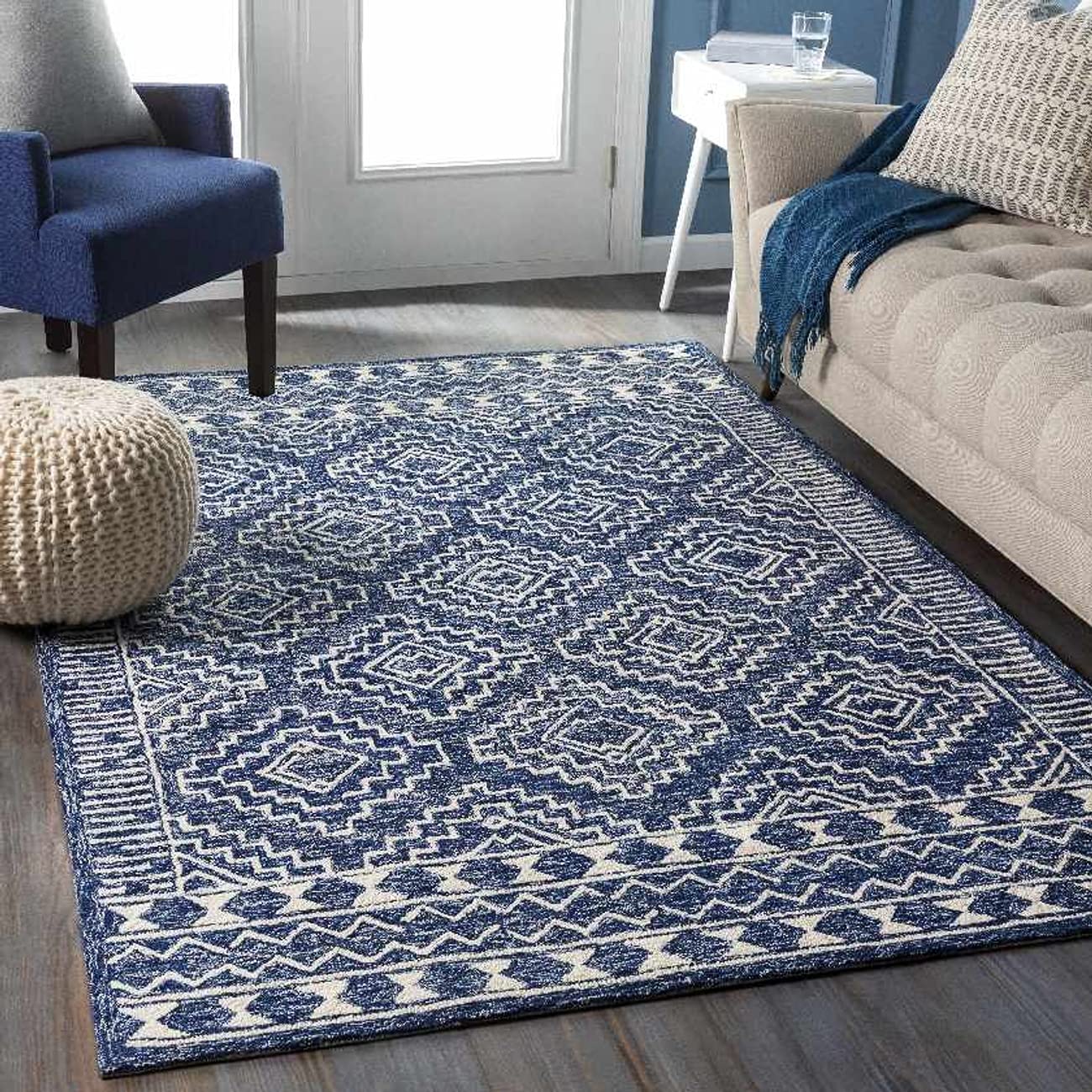 Mark&Day 4x6 Dark Blue Wool Area Rug – Soft & Durable Vledder Global Design for Living Room, Bedroom, Kitchen – Perfect for Cozy Home Decor & High-Traffic Areas (4' x 6')