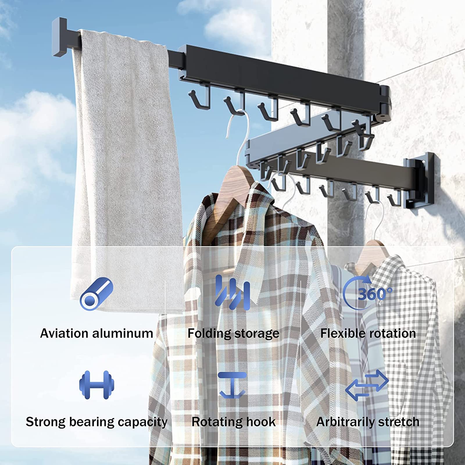 Wall Mounted Retractable Clothes Drying Rack - Space Saving Foldable Laundry Organizer for Balcony, Bedroom & Mudroom - White Single Fold - Perfect for Small Apartments & Compact Living Spaces