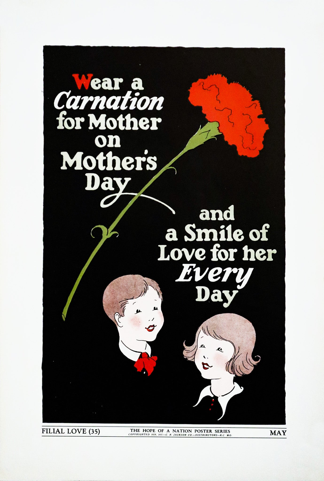 1937 American Hope of a Nation Poster Series - Vintage Filial Love Mother's Day Carnation Print - Perfect for Home Decor, Wall Art & Historical Collectibles