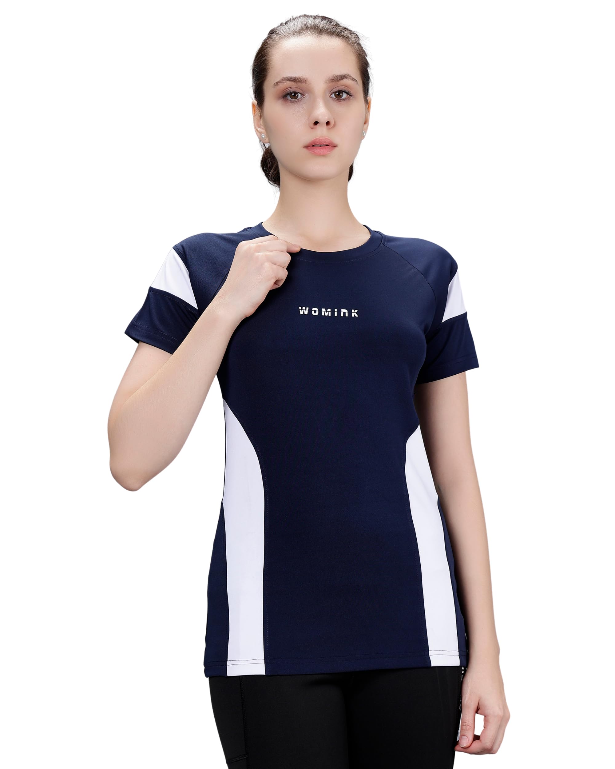 Womink Women's Stretch Elastane T-Shirt | Custom Design Regular Fit Solid Color Round Neck Short Sleeve | Quick Dry & Breathable Activewear | Perfect for Running, Yoga, Gym & Casual Wear