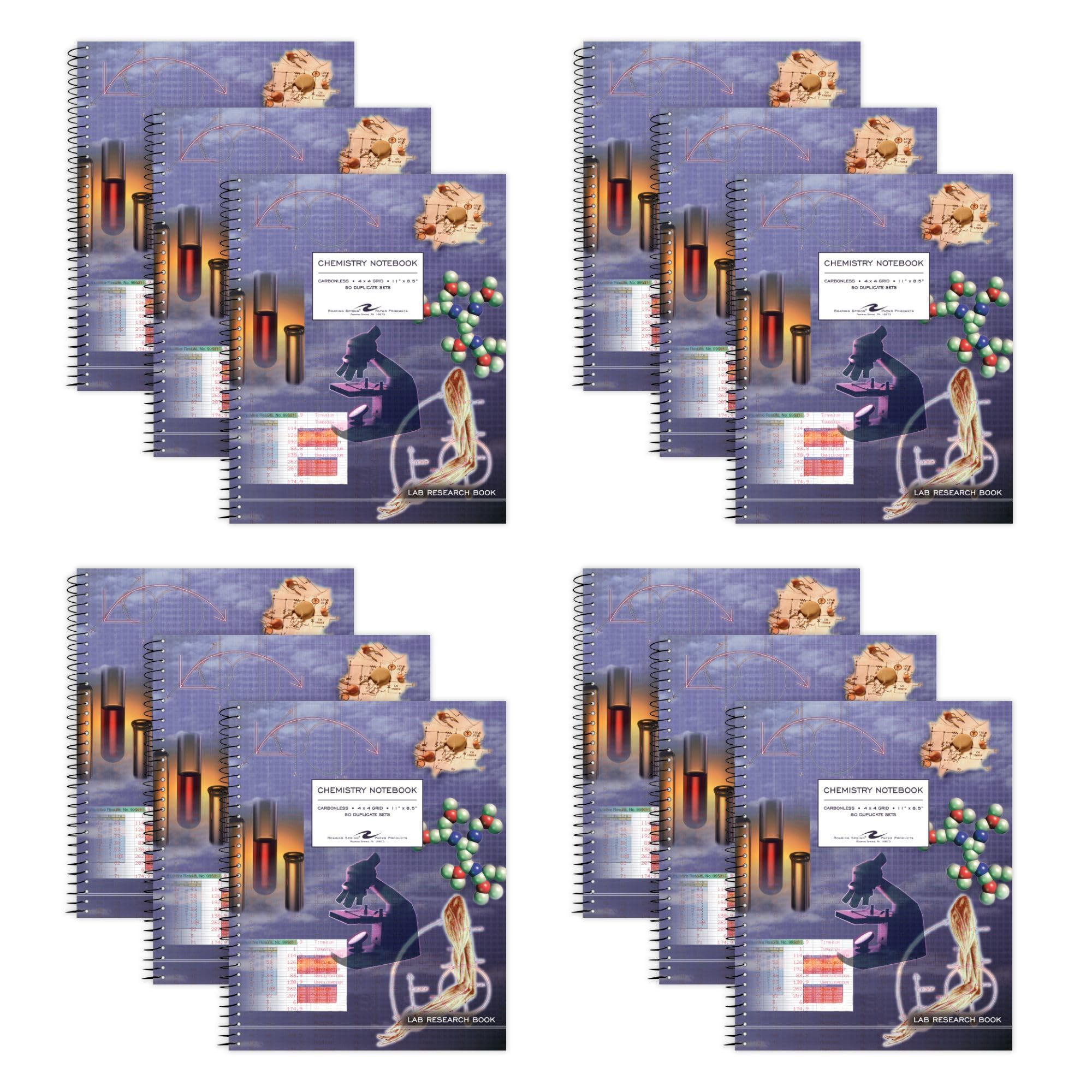 Roaring Spring Carbonless Chemistry Lab Notebook - 12 Pack, Wirebound Spiral, 4x4 Graph Ruled, 11