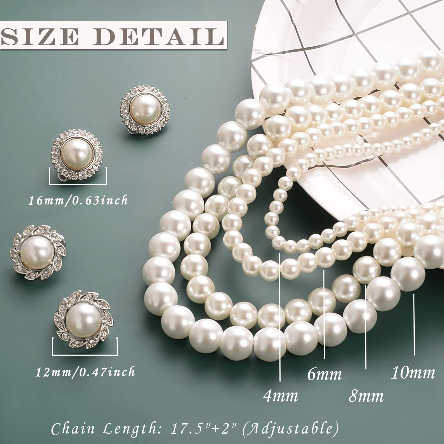 8mm 10mm Faux Pearl Jewelry Set - Necklace & Earrings for Women in White & Black, Perfect for Weddings & Gifts