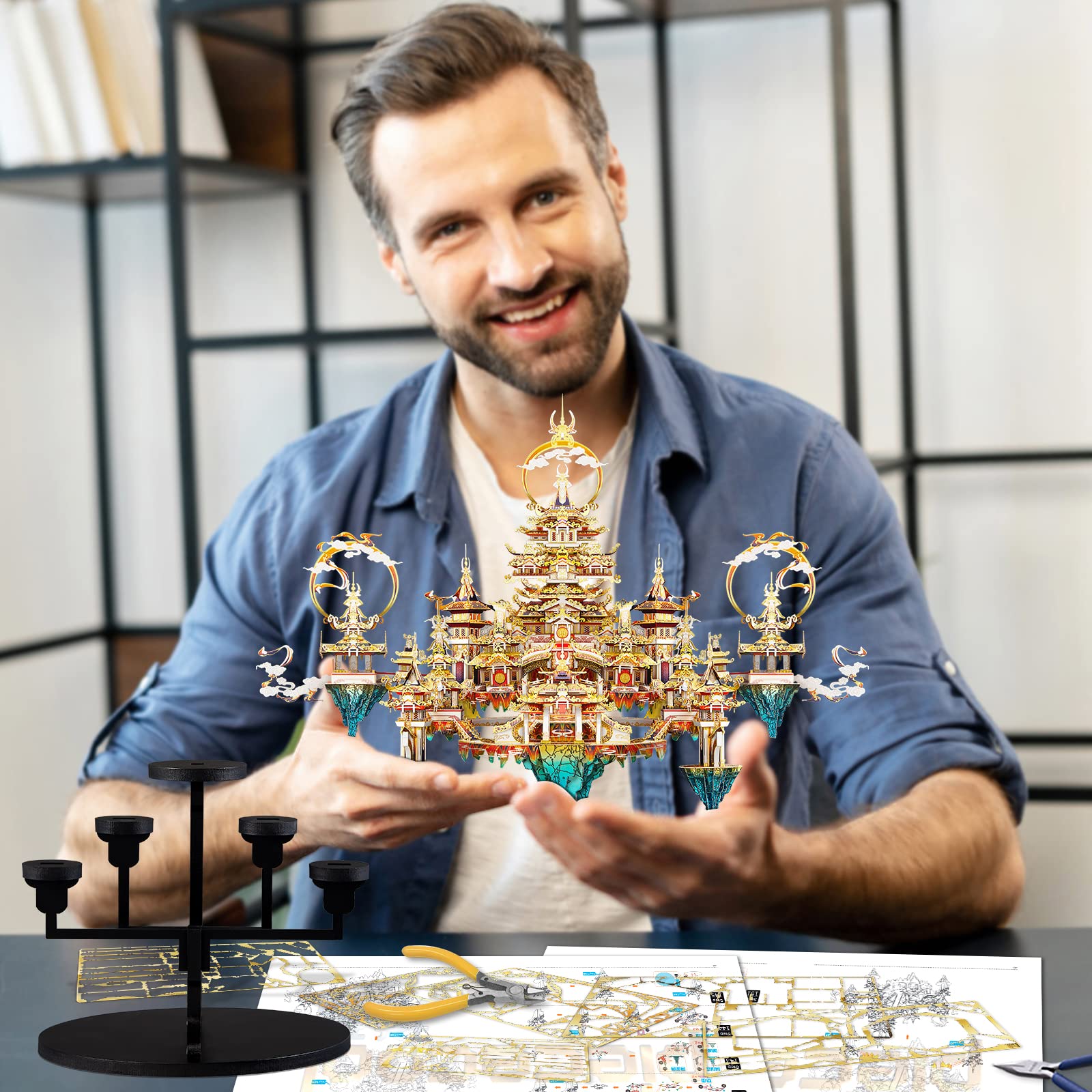 Piececool 3D Metal Puzzle Kits - LINGXIAO Palace DIY Model Building Set for Adults, Brain Teaser Construction Toy | Perfect Gift for Men, Women & Family | Home Decor, Office Display & Stress Relief Activity