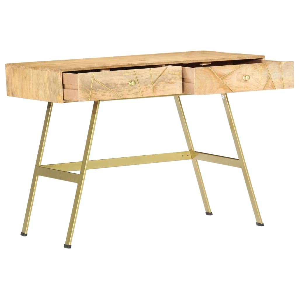 Solid Mango Wood Writing Desk with Drawers, Spacious Home Office Computer Desk, Study Laptop Desk for Bedroom, 39.4
