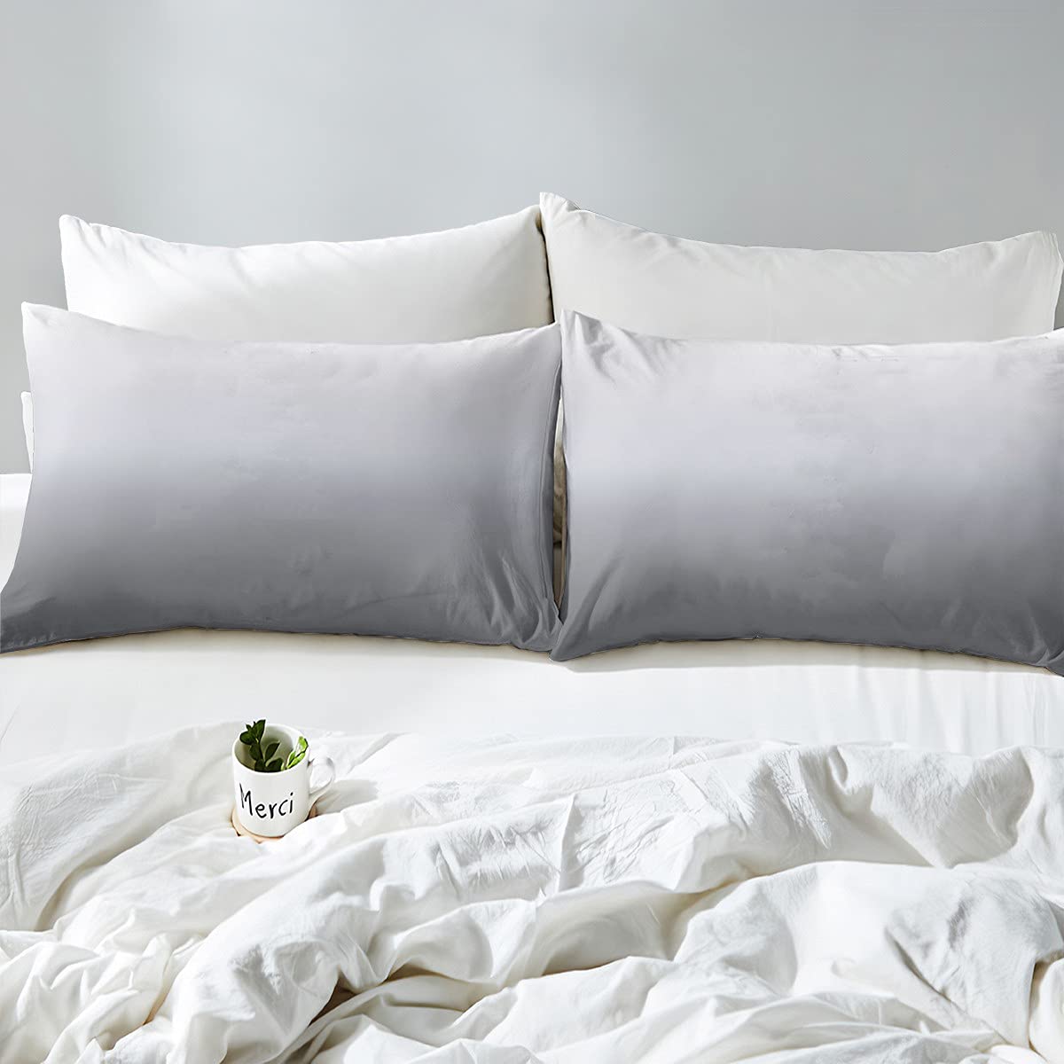 Grey Ombre Fitted Sheet Set - Queen Size Gradient Bed Sheets for Kids, Boys, Girls, Women & Men - 3D Farmhouse Modern Abstract Design - Deep Pocket Elastic - Perfect for Home, Bedroom Decor & Guest Room