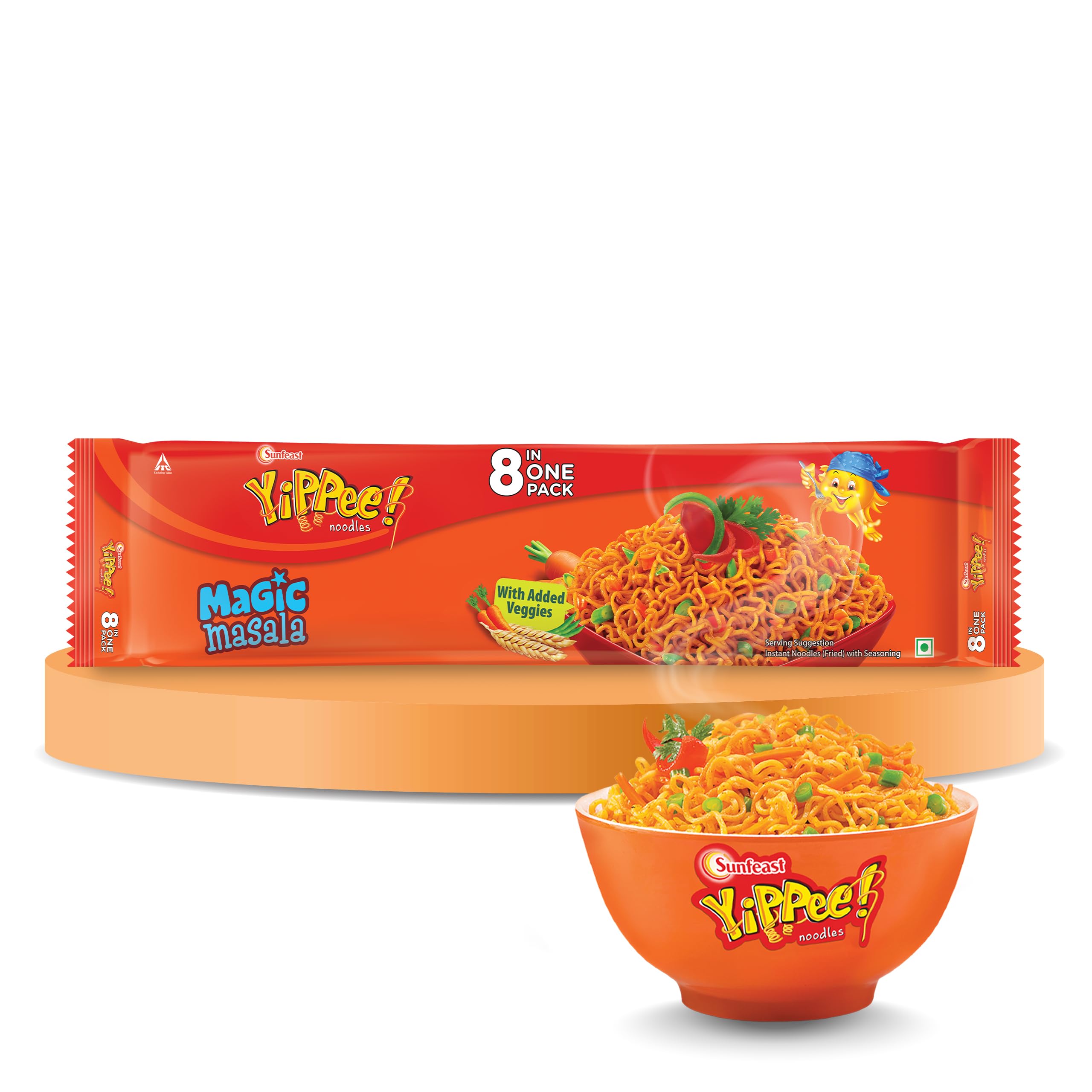 Sunfeast YiPPee! Magic Masala Instant Noodles - 8 Pack (480g/560g) | Non-Sticky, Long Noodles with Real Vegetables | Perfect for Quick Meals, Office Lunches & Late-Night Snacks