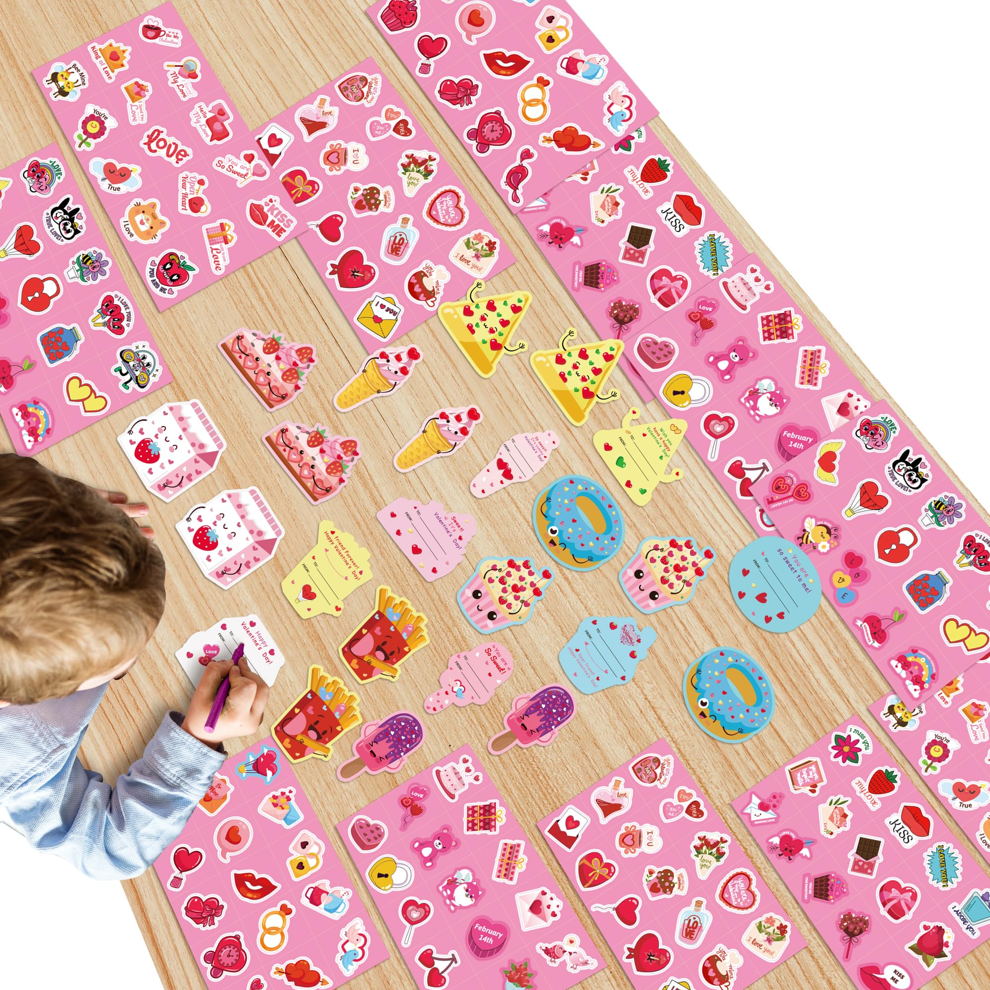 OHOME 204 PCS Valentine's Day Stickers for Kids - Heart Shaped Cards with Fun Stickers - Perfect for Classroom Exchanges, School Parties & DIY Crafts - Cute Valentine's Day Gifts for Boys & Girls
