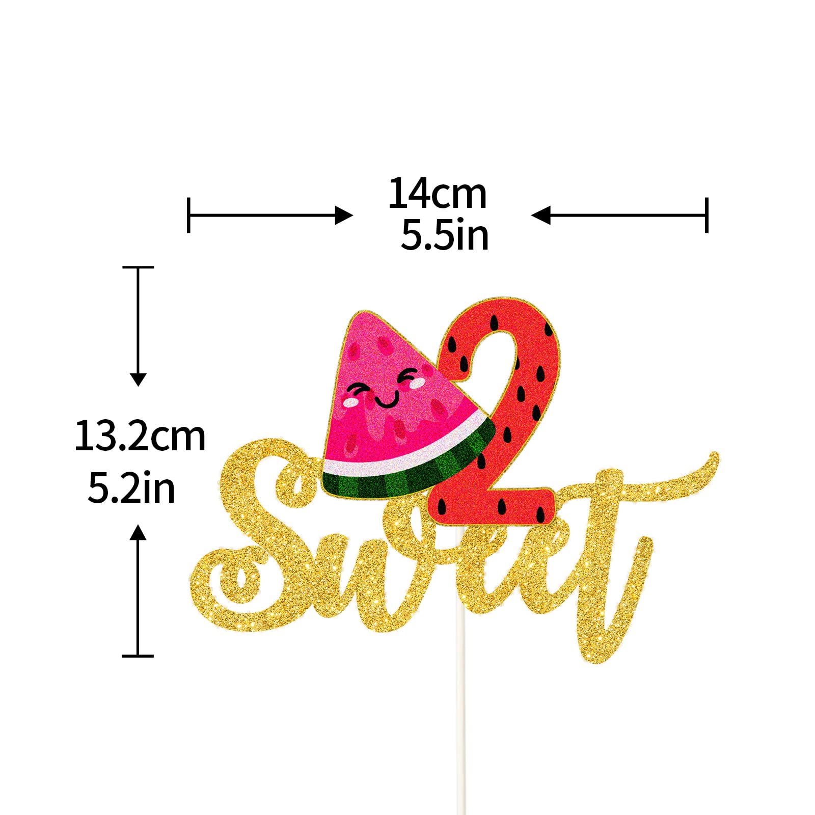 Watermelon Double Glitter Cake Topper - Summer Baby Shower & Birthday Cake Decorations - Hawaiian Luau Themed Party Supplies - Perfect for Beach Parties, Tropical Celebrations & Summer Desserts