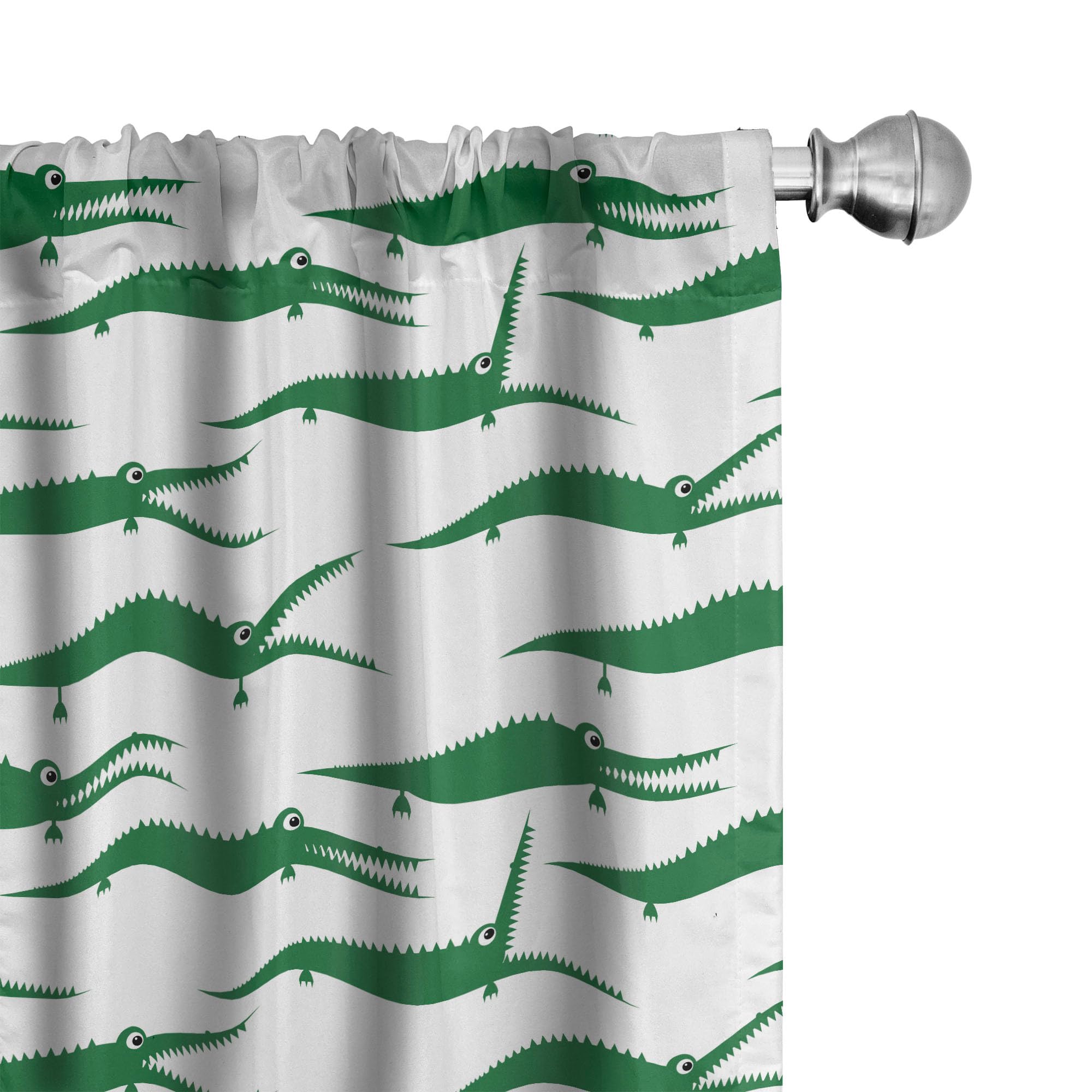 Ambesonne Funny Green Alligator Cartoon Curtains - Zoo Reptile Biting Design, 2 Panel Set (28