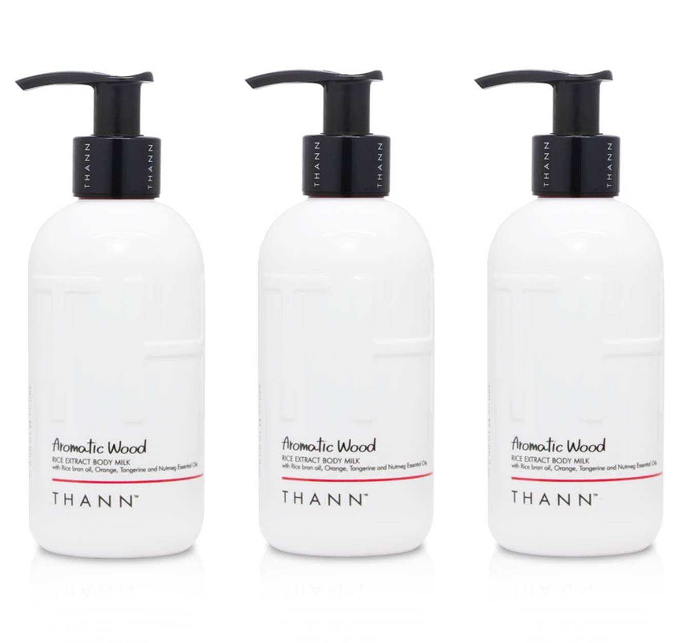 THANN Aromatic Wood Rice Extract Body Milk with Rice Bran Oil, Orange, Tangerine & Nutmeg Oils - 10.82 Fl Oz (Pack of 3) - Hydrating & Nourishing Moisturizer for Dry Skin - Perfect for Daily Use, Spa Days & Relaxing Self-Care Routines