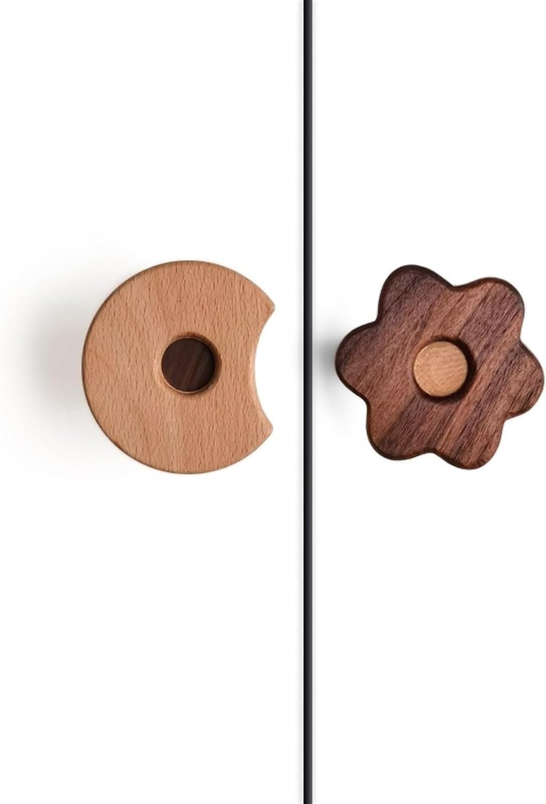 4 Pack Solid Wood Cabinet Knobs & Drawer Pulls - Cute Semi-Circular Handles for Wardrobe, Dresser & Kids Room Furniture (5cm Diameter, Two-Tone Color) - Perfect for Nursery, Closet & DIY Furniture Upgrade