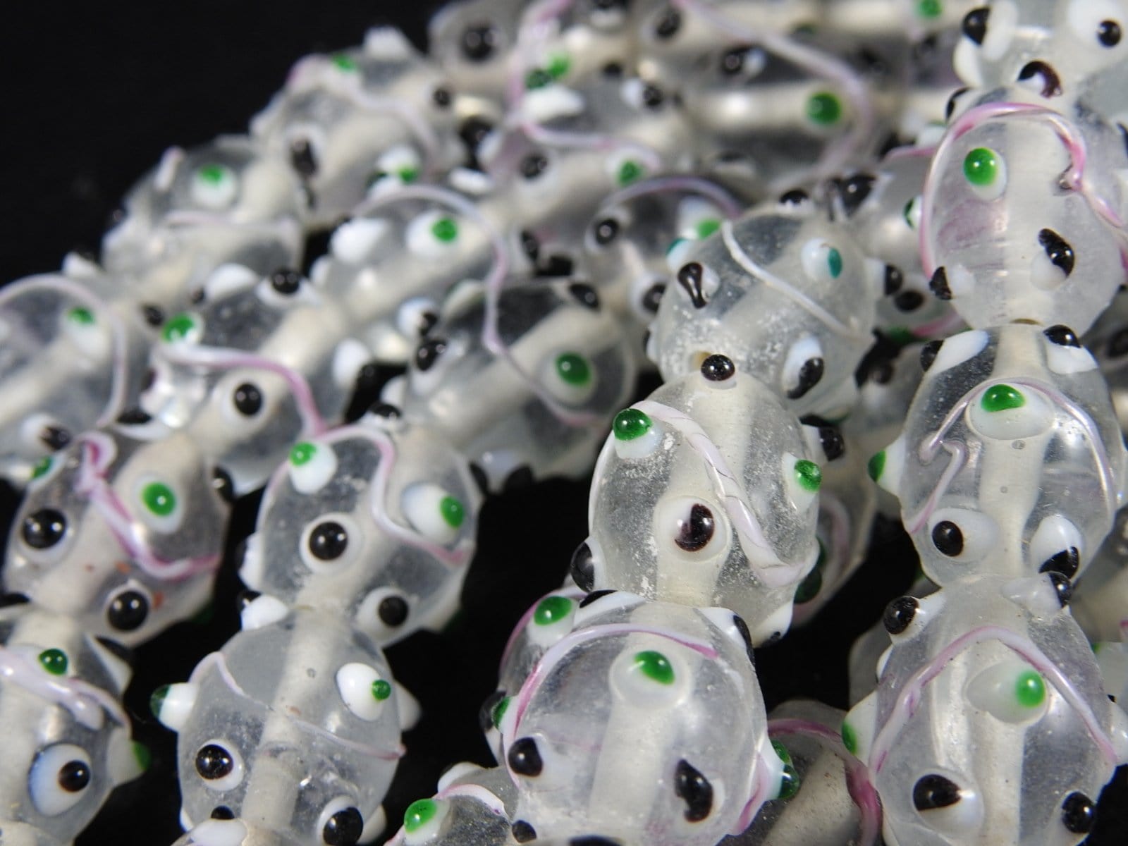 Handblown Clear Green & Black Glass Bead Strand - Unique Bohemian Jewelry Making Supplies for DIY Necklaces, Bracelets & Home Decor