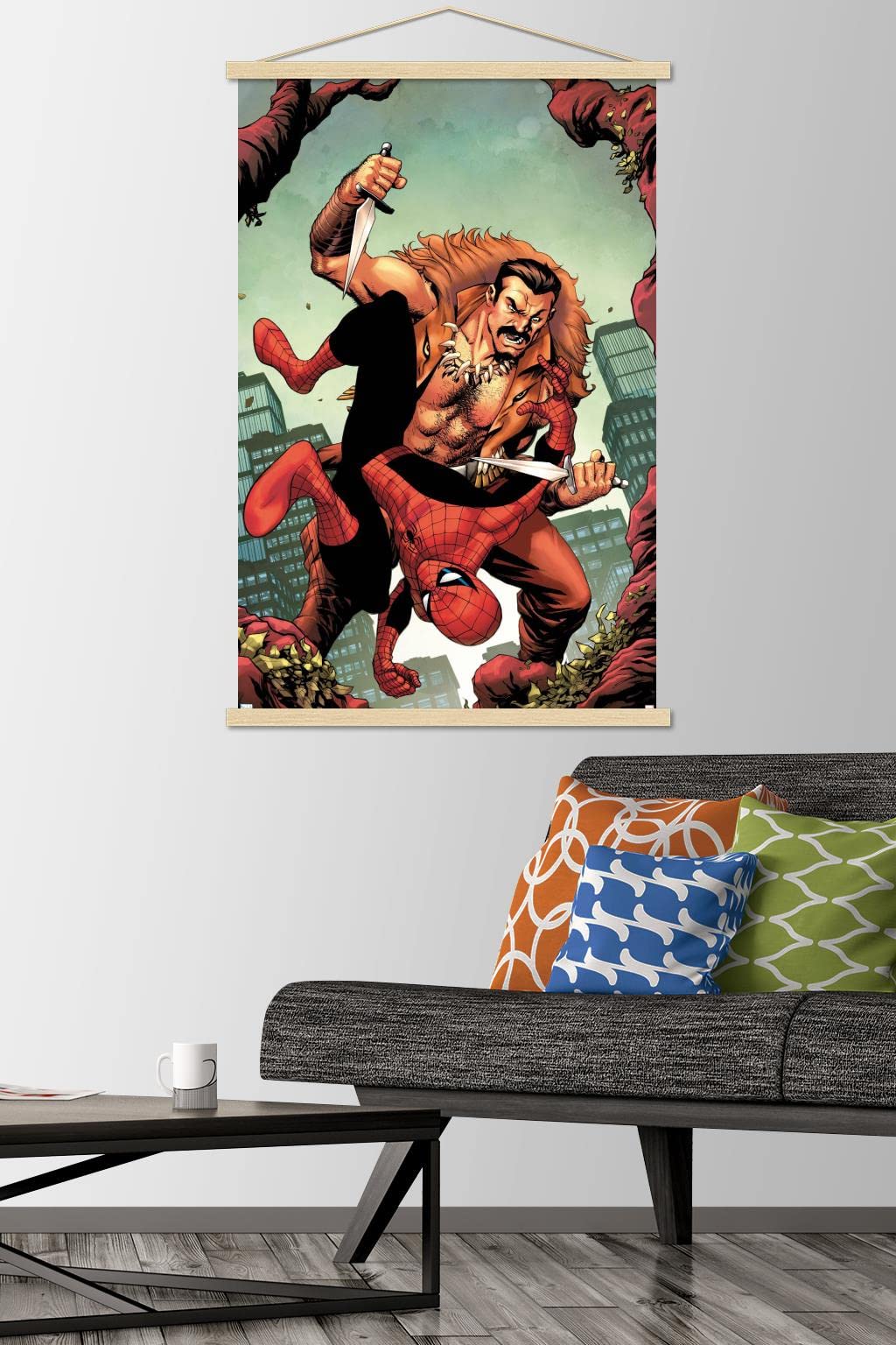 Marvel Comics Spider-Man Kraven The Hunter Champions #3 Wall Poster 22.375x34 Inch - Premium Print with Magnetic Frame & Beechwood Hanger - Perfect for Home Decor, Office, Game Room & Comic Book Lovers Gift
