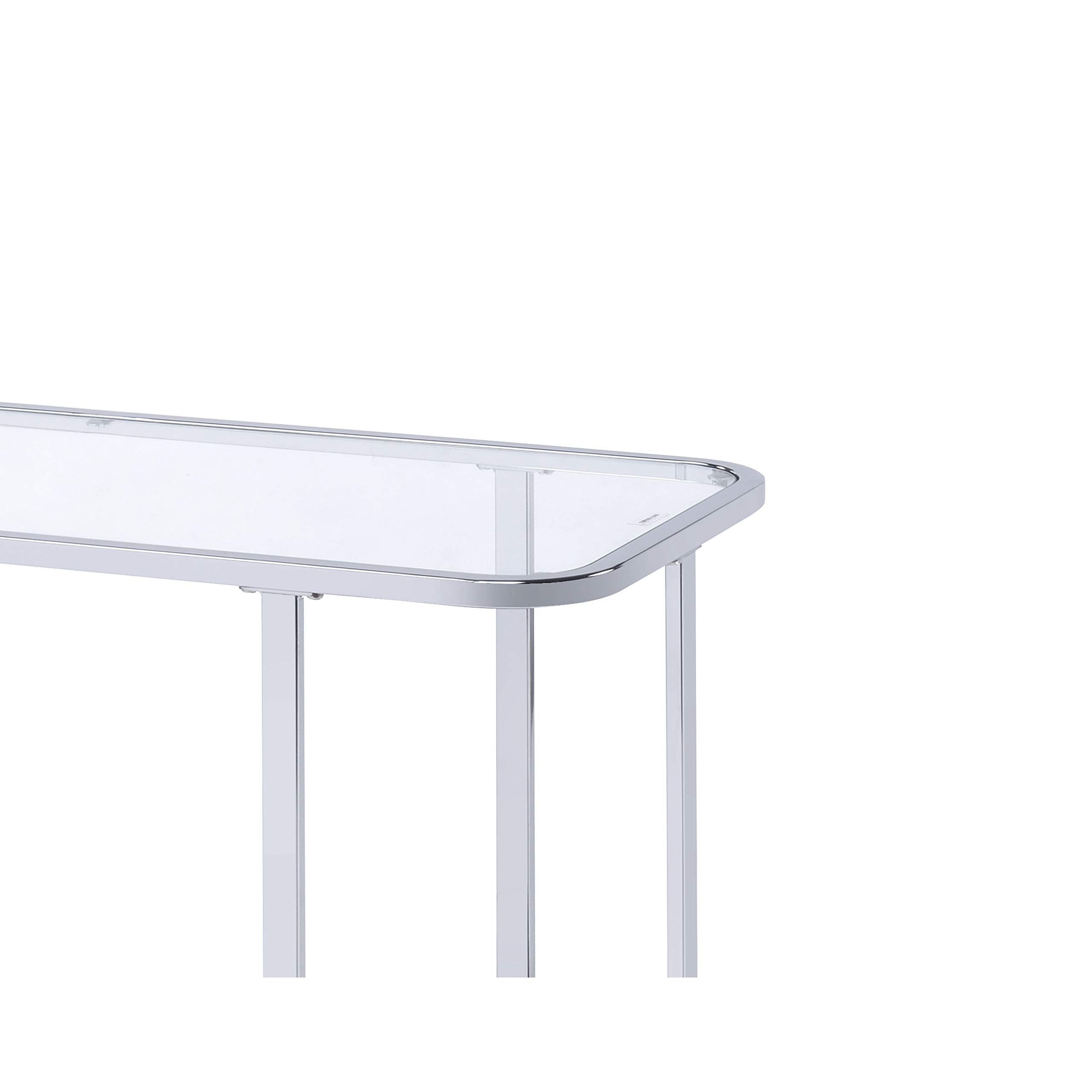 Modern Silver Metal Sofa Table with Clear Glass Top - Contemporary Rectangle Design for Living Room, Entryway, or Office Storage and Decor