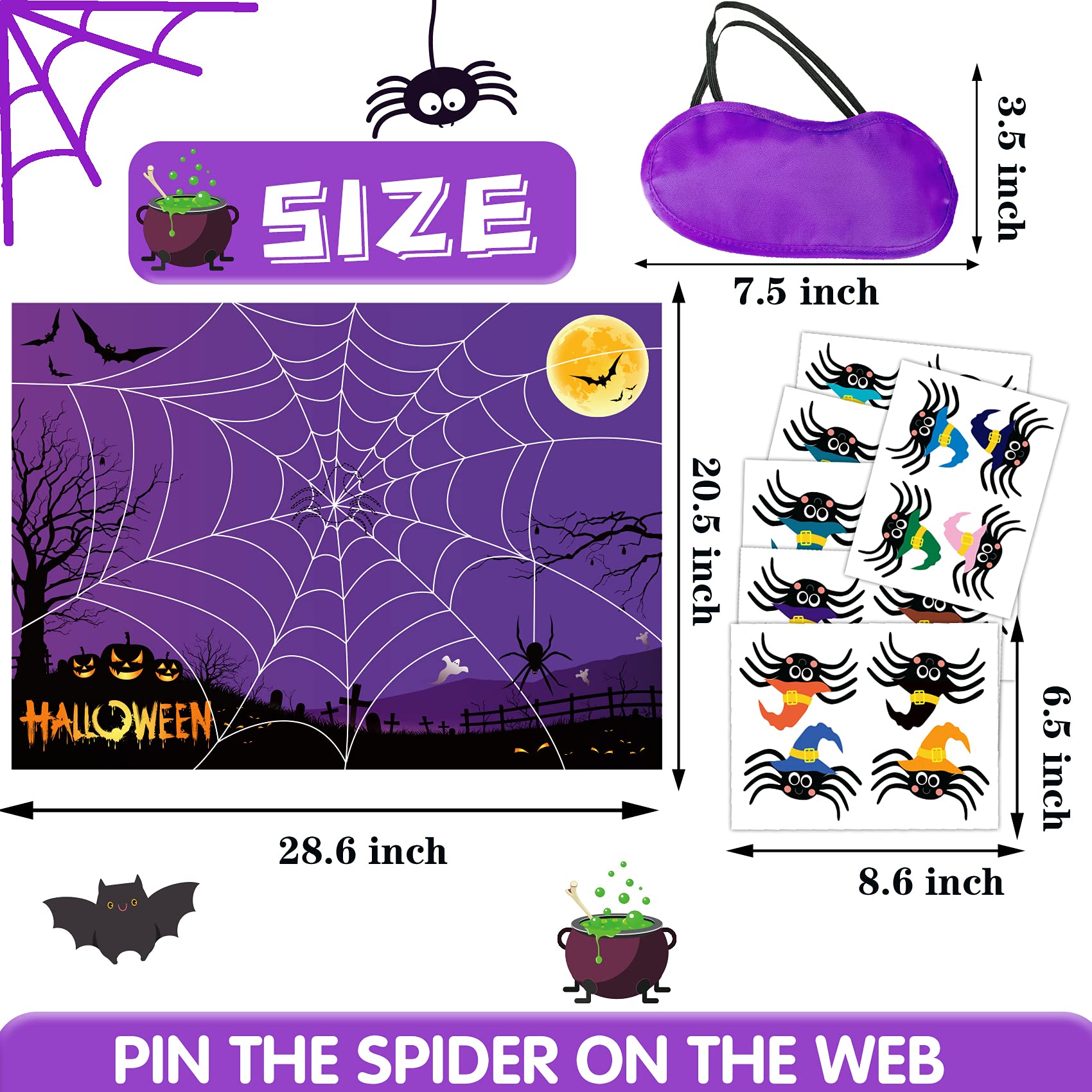 BAYLAY Halloween Pin The Tail Game - Fun Pin The Spider On The Web Party Game for Kids | Indoor & Outdoor Halloween Activities | Perfect for Halloween Parties, Classroom Games & Family Gatherings