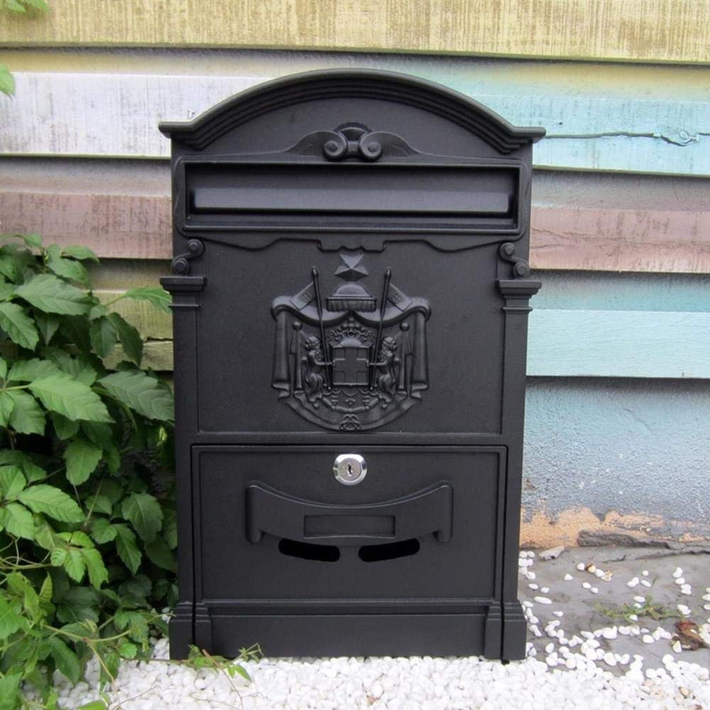 Waterproof Locking Outdoor Mailbox - Durable Metal Letter Box with Secure Lock for Home & Garden (Shawen Black) | Perfect for Front Yard, Porch & Driveway Security