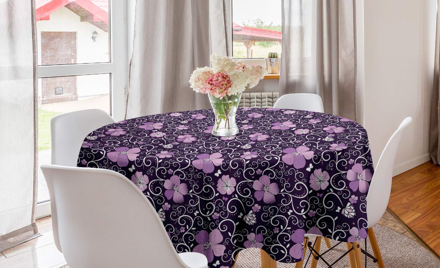 Ambesonne Floral Round Tablecloth 60