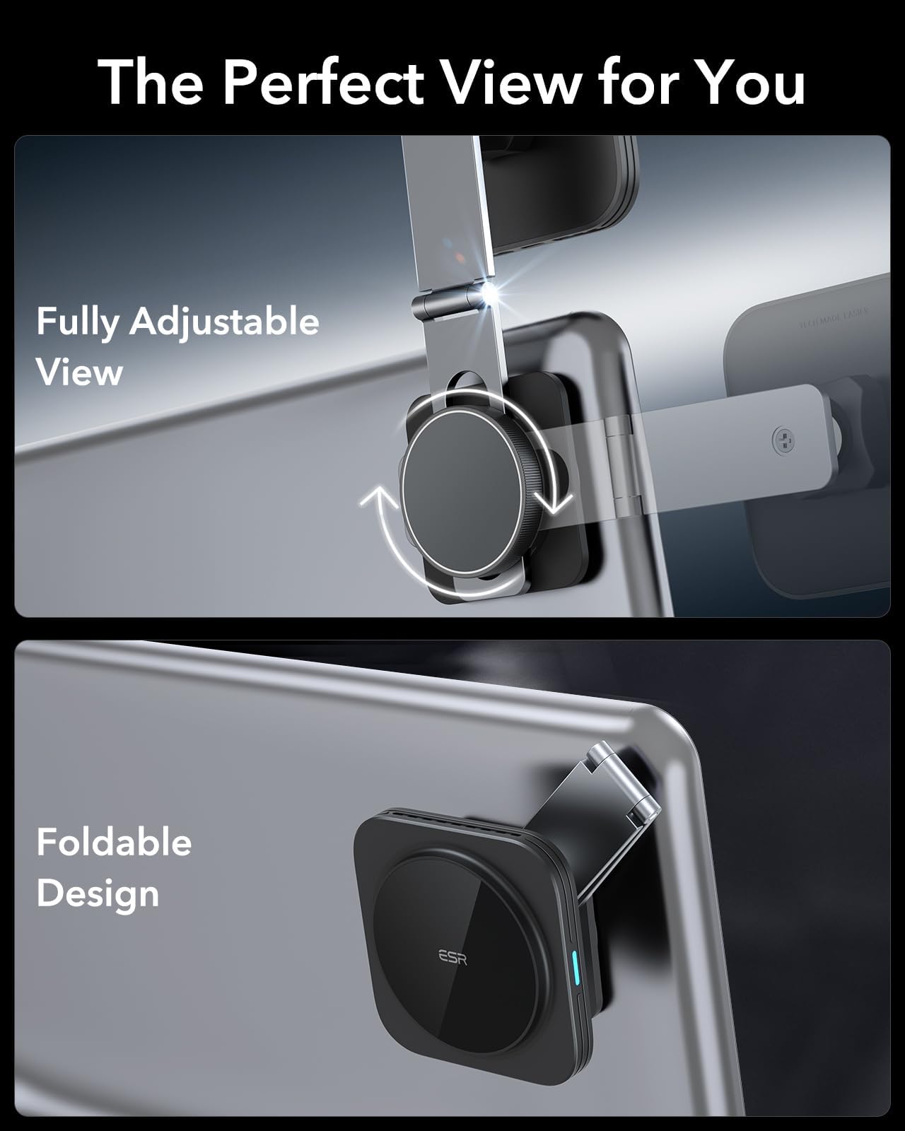 ESR MagSafe Car Mount Charger - Foldable Dashboard Magnetic Wireless Car Charger for Tesla & iPhone 15/14/13/12 - Strong Magnets Phone Holder (Black) | Perfect for Hands-Free Driving & GPS Navigation