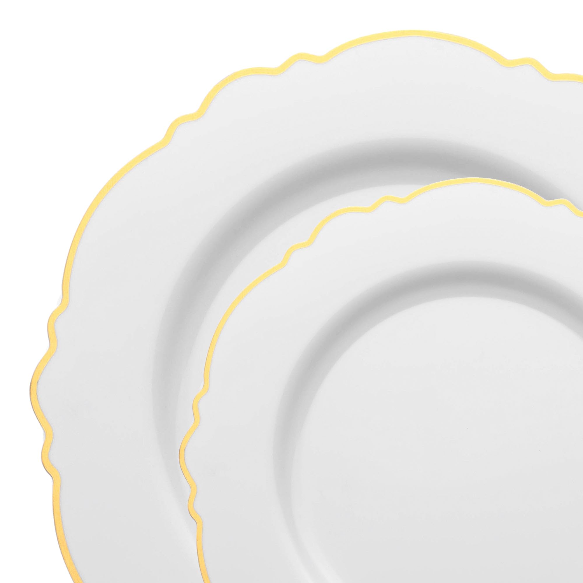 Elegant Disposable Plastic Dinnerware Set - Heavy Duty Blossom Rim Design Plates for Wedding, Birthday Party & Special Events (White & Gold, 120-Piece Combo Set) | Perfect for Upscale Catering, Bridal Showers & Anniversary Celebrations