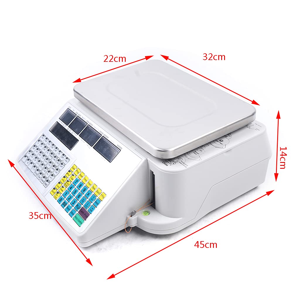 66LB 30KG Digital Price Computing Scale with Printer - Portable Commercial Food Scale for Meat, Kitchen, Deli, Supermarket & Retail Stores - Accurate Weighing Solution for Groceries, Butcher Shops & Farmers Markets (US Stock)