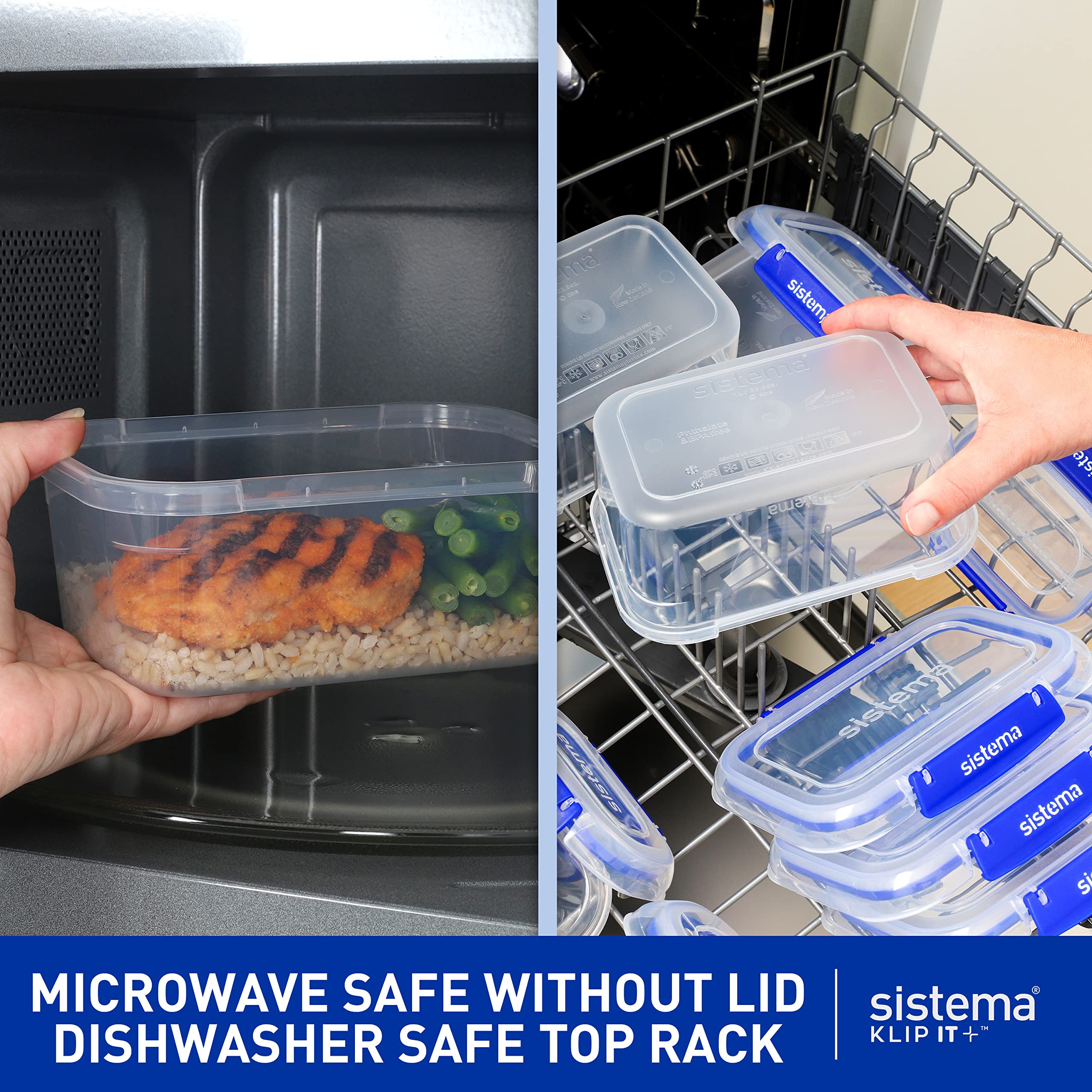Sistema KLIP IT PLUS 3.35L Food Storage Containers Set of 3 | Leak-Proof, Stackable & Airtight Plastic Containers with Lids | BPA-Free Freezer & Fridge Safe | Blue Clips | Perfect for Meal Prep, Leftovers & Organizing Pantry Items