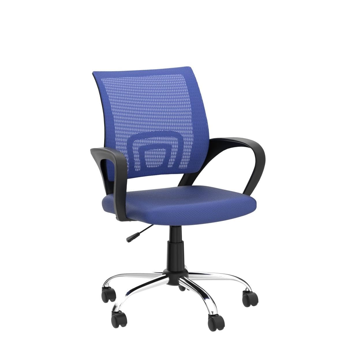 Ergonomic PU Leather Office Desk Chair with Adjustable Lumbar Support - Comfortable Swivel Computer Chair for Home & Office, Rolling Task Chair with Wheels, White & Blue Executive Chair - Perfect for Work, Gaming, and Study Sessions