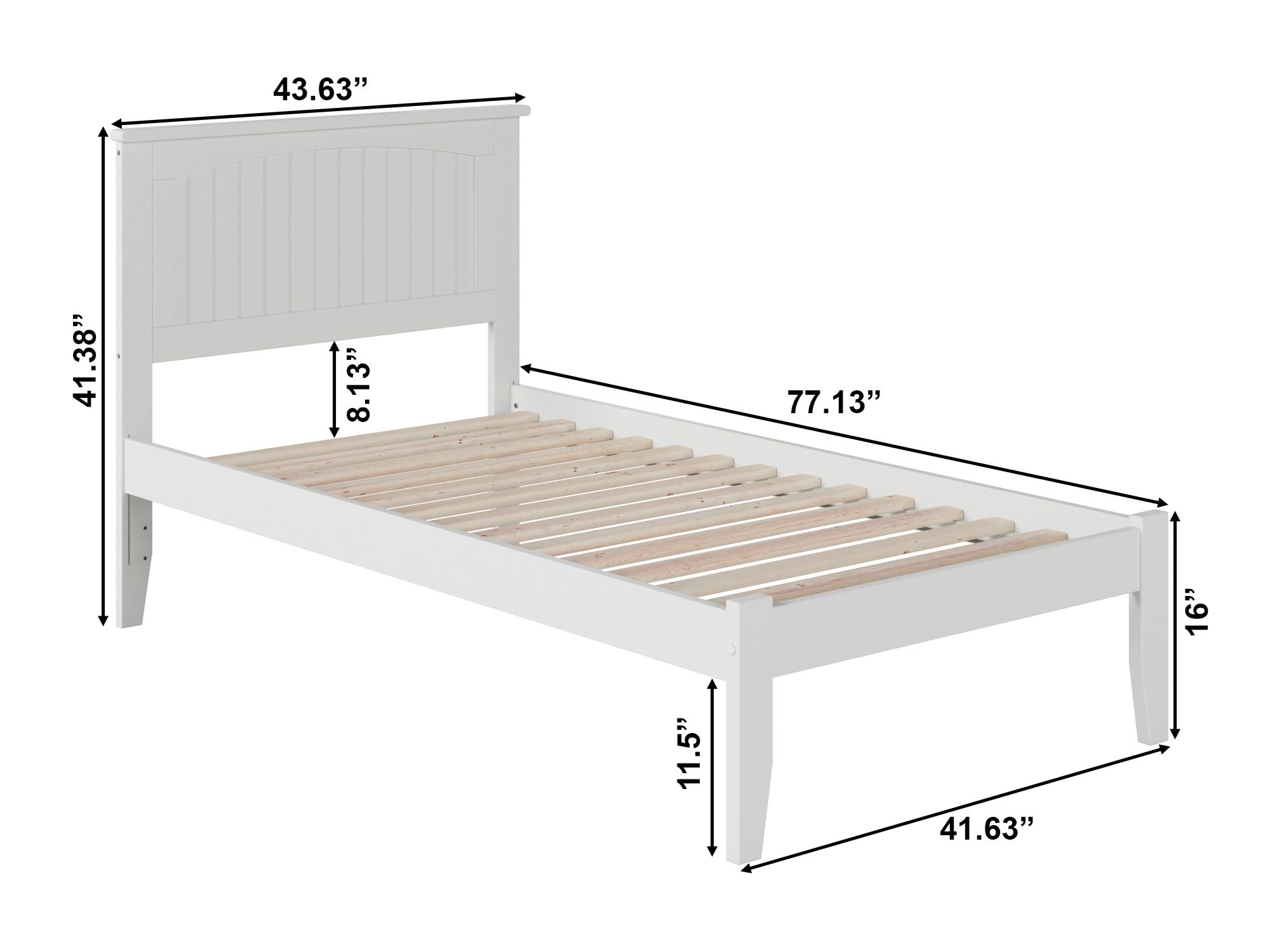 Atlantic Furniture AR8221002 Nantucket Platform Bed with Open Foot Board - Twin Size White Wooden Bed Frame for Kids & Teens - Perfect for Small Bedrooms, Guest Rooms & Dormitories