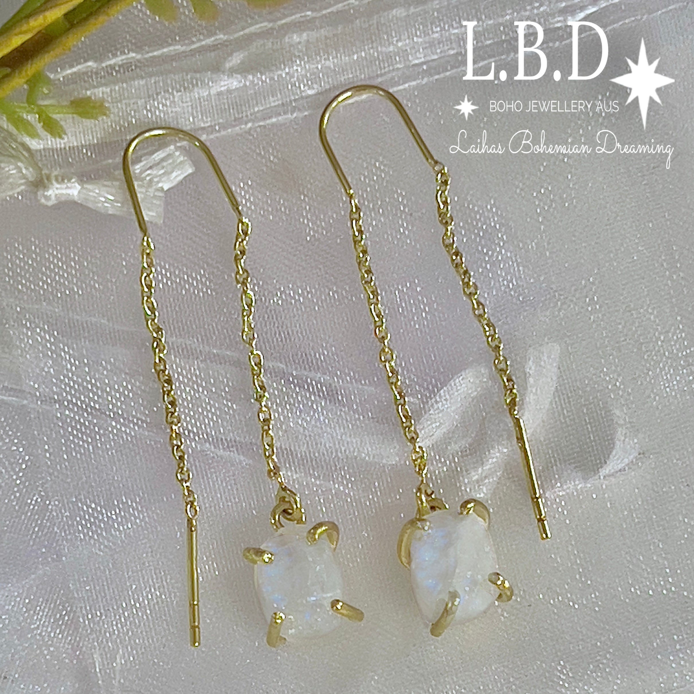 Gold Raw Moonstone Threader Earrings for Women - Natural Gemstone Boho Jewelry - Perfect for Everyday Wear, Parties & Special Occasions