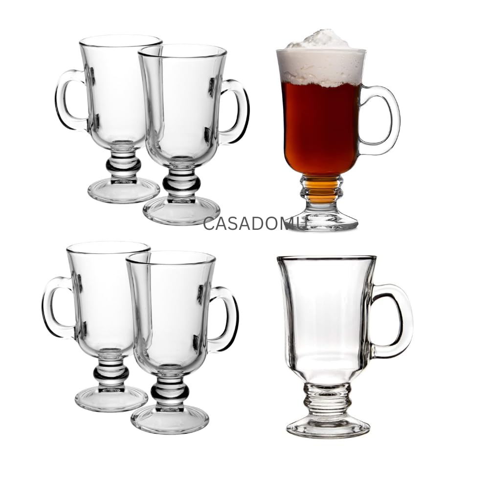 Irish Coffee Glasses 8oz (230ml) - Set of 12 Classic Heat-Resistant Glass Mugs - Perfect for Hot Coffee, Irish Cream, Cocktails & Home Bar Use