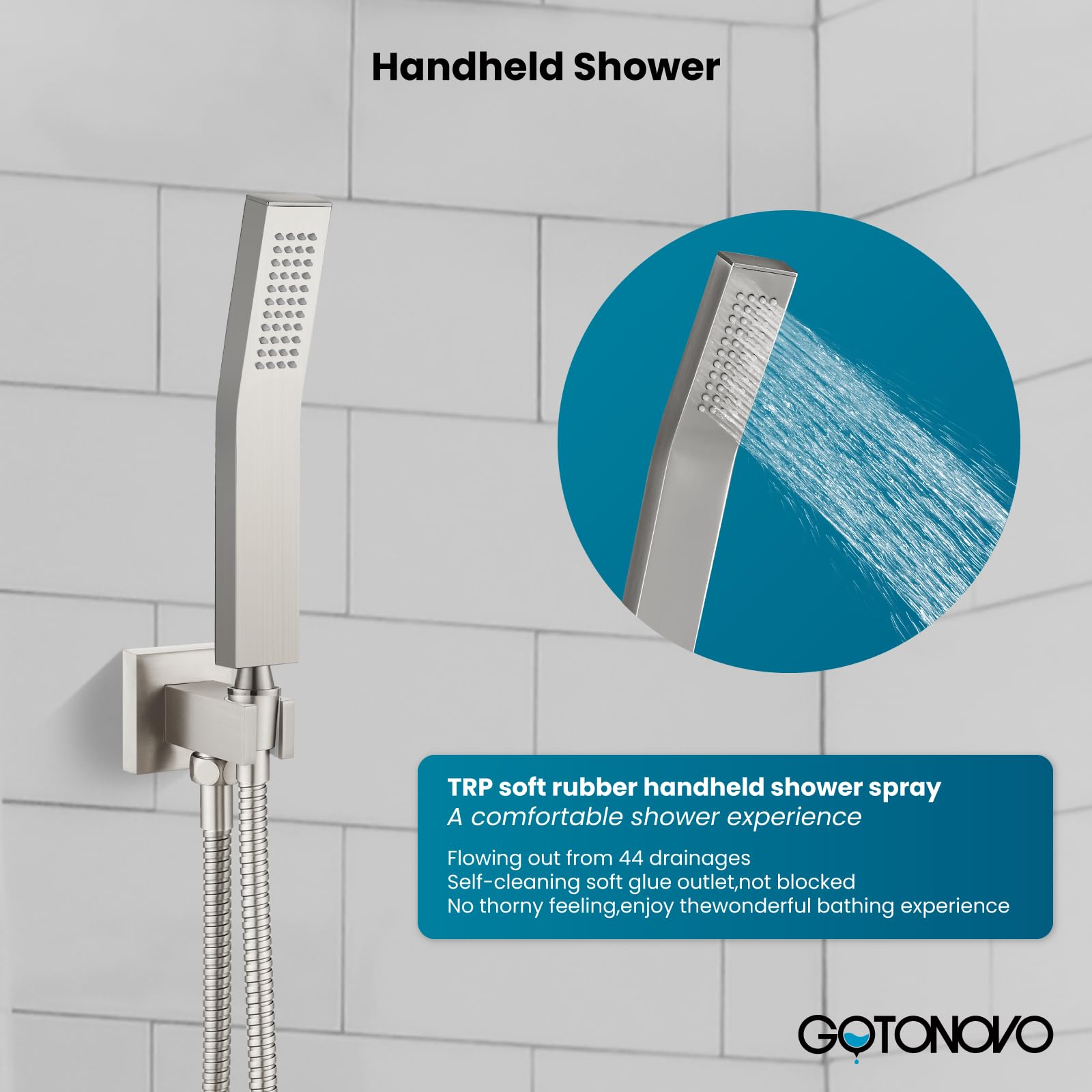 Gotonovo Luxury 12-Inch Rain Shower Combo Set - Ceiling Mount High Pressure Shower System with Handheld Spray, Brushed Nickel Finish - Perfect for Modern Bathroom Renovations & Spa-Like Shower Experience