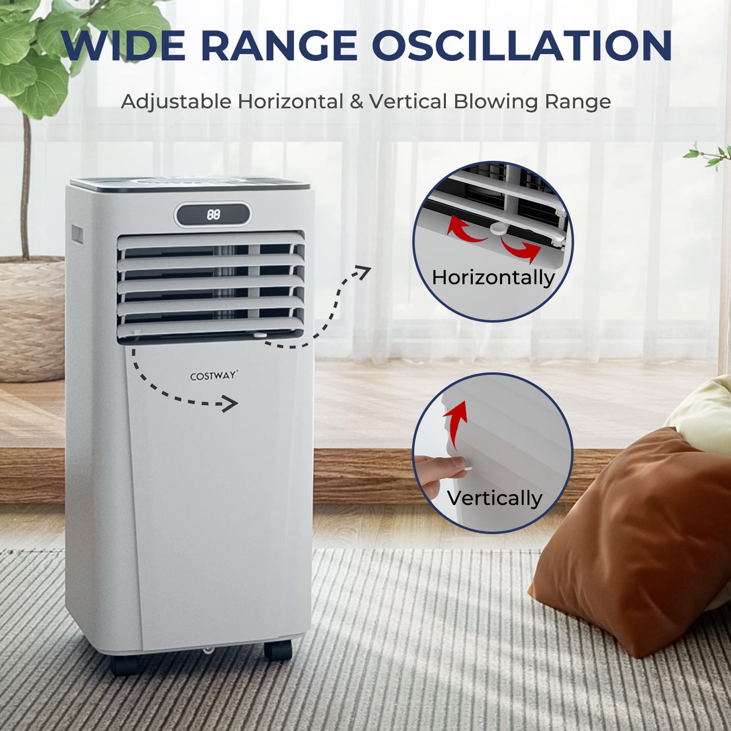 COSTWAY 10000BTU Portable Air Conditioner with Dehumidifier, 3-in-1 Cooling Fan & Sleep Mode, 2 Speed Settings, 24H Timer & Remote Control - Cools Rooms Up to 350 Sq.Ft (Window Kit Included, White) - Perfect for Bedrooms, Living Rooms & Home Offices