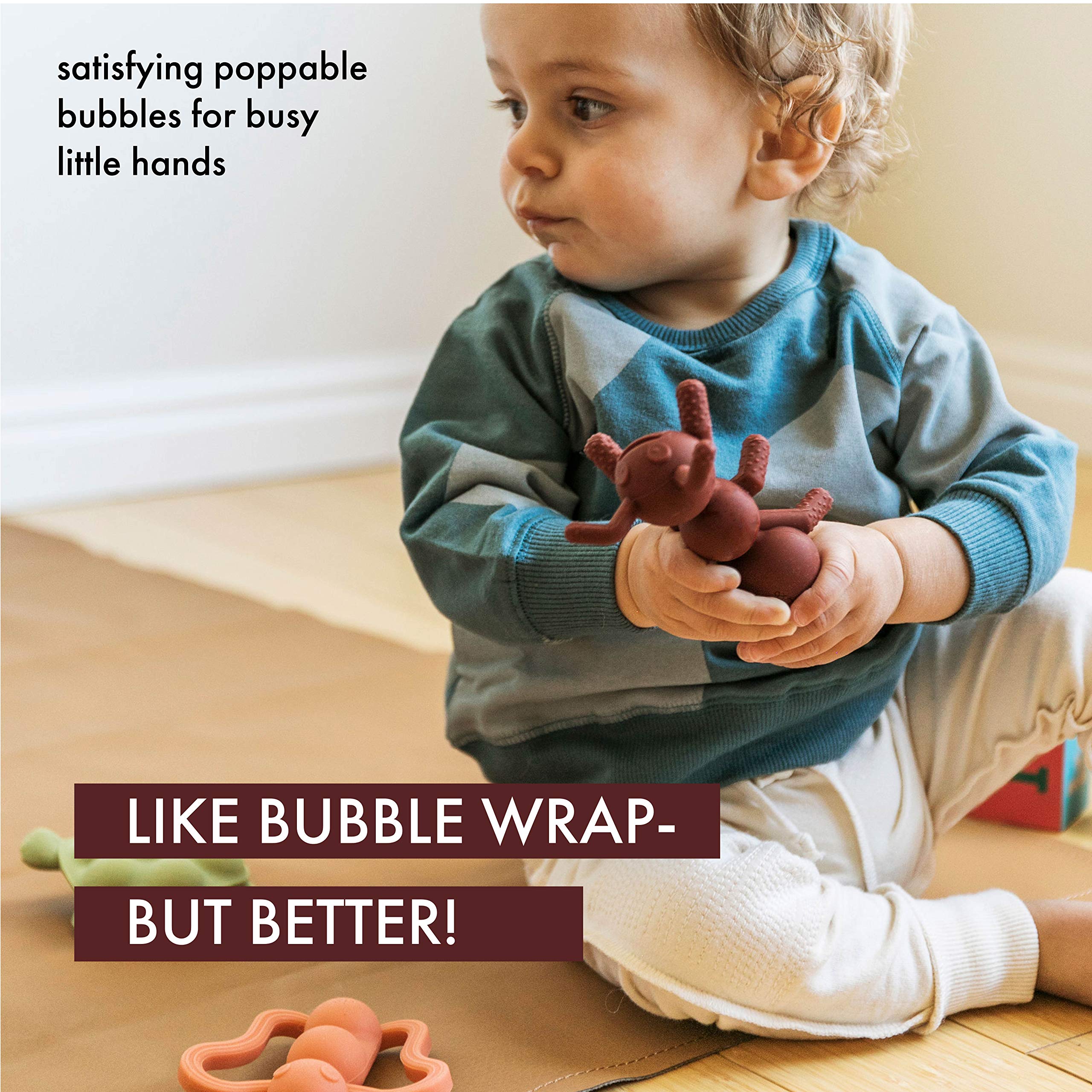 Doddle & Co. The Chew Teether with Poppable Bubbles - Baby Teething Toy for Toddlers & Newborns | Soothing Gum Relief, Easy Grip & Oral Development | Sensory Fidget Toy for Infants | Pack of 2 (Ant + Rain) | Perfect for On-the-Go, Playtime & Teething Relief