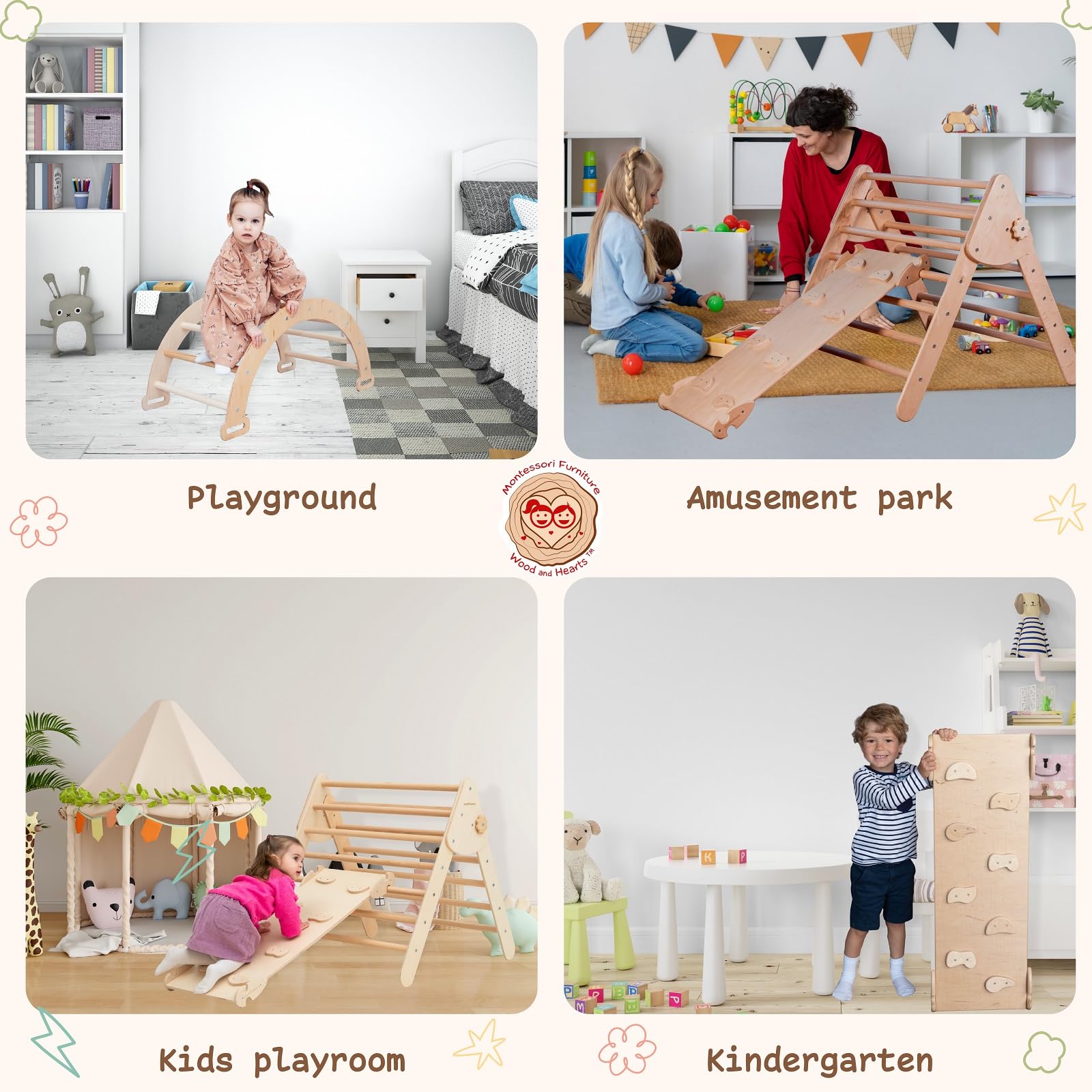 Premium Wooden Montessori Climbing Triangle Set for Toddlers - 3-Piece Wooden Toys with Ramp & Activity Gym | Large Size Baby Climbing Equipment for Indoor Play, Gross Motor Skill Development & Montessori Learning
