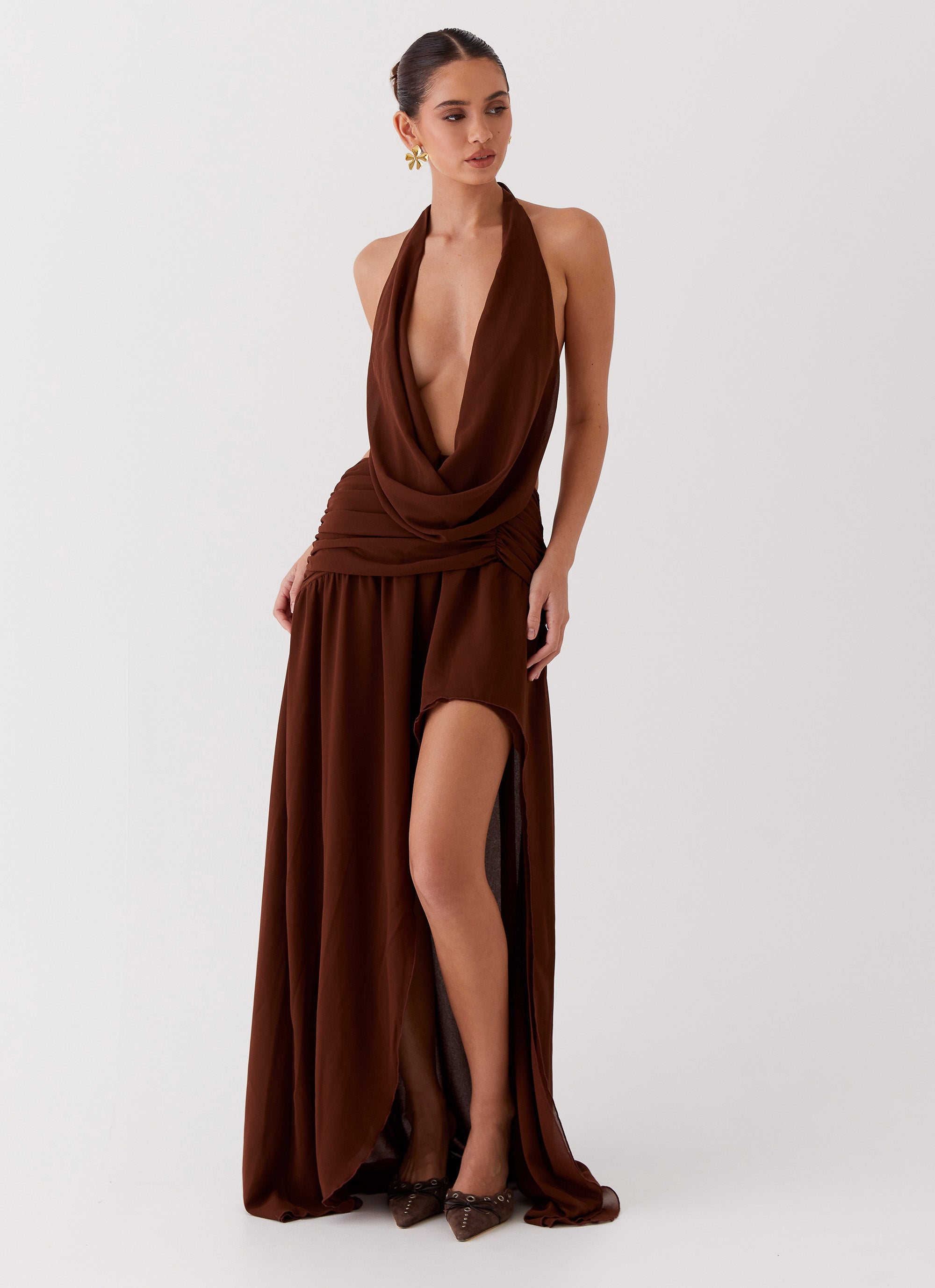 Blake Rose Maxi Dress for Women - Elegant Long Flowy Boho Summer Dress in Brown | Perfect for Beach, Vacation, and Casual Outings