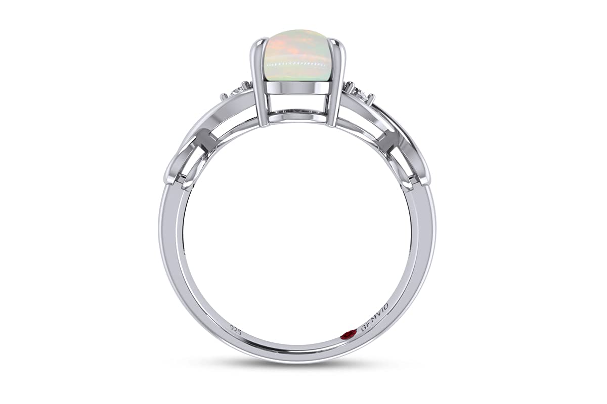 7X9MM Oval Cut Natural White Opal & Diamond Accent 14K Gold Over Sterling Silver Infinity Heart Ring - Women's Engagement Wedding Band (1.25Cttw) | Valentine's Gift, Anniversary Present, Bridal Jewelry, Romantic Proposal Ring for Her